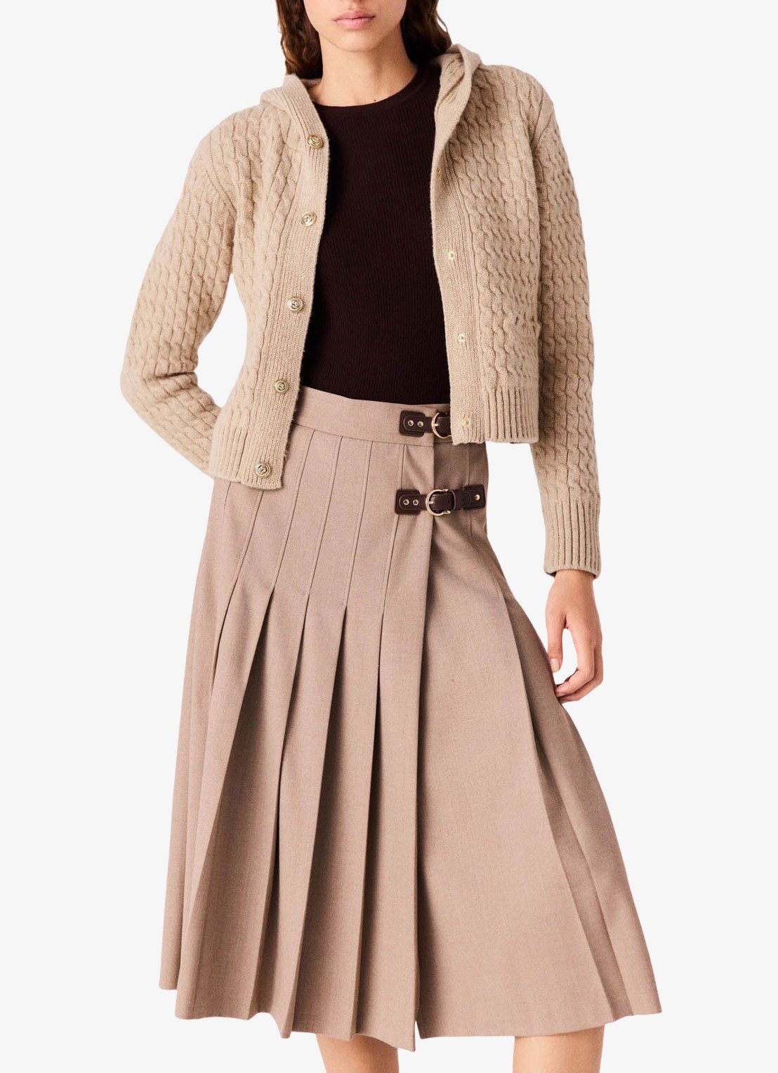 Maje Midi rok in wolblend met plissé  - detail 2 beige