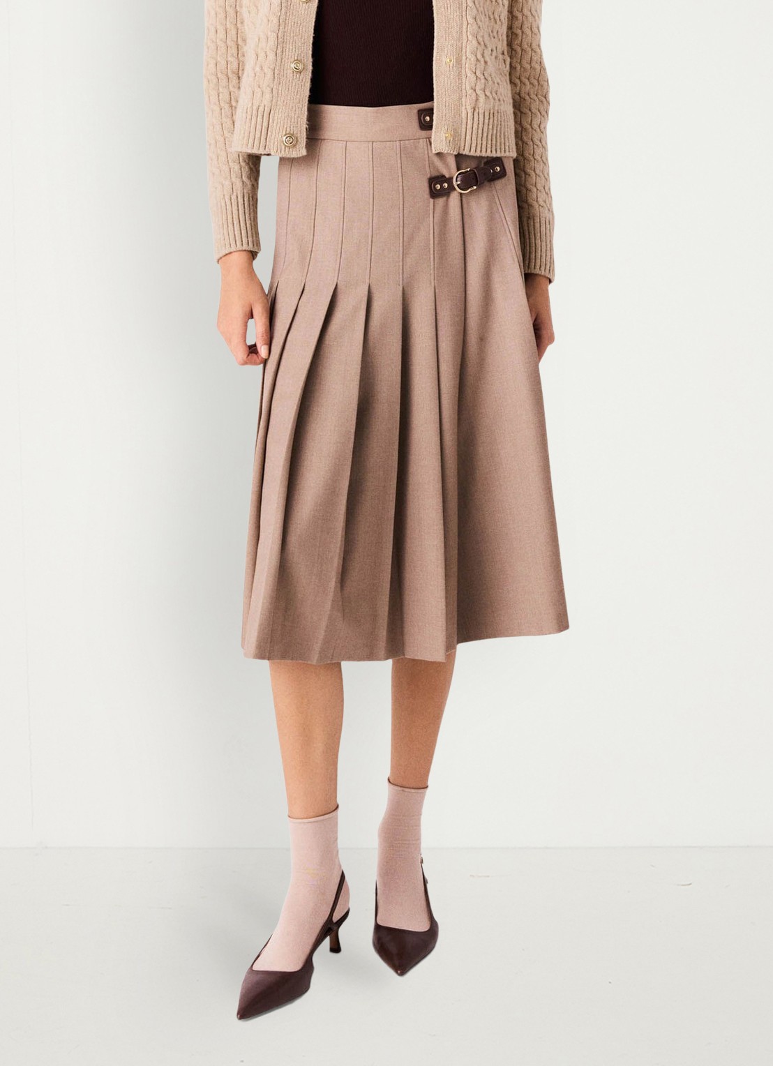 Maje Midi rok in wolblend met plissé  - detail 3 beige