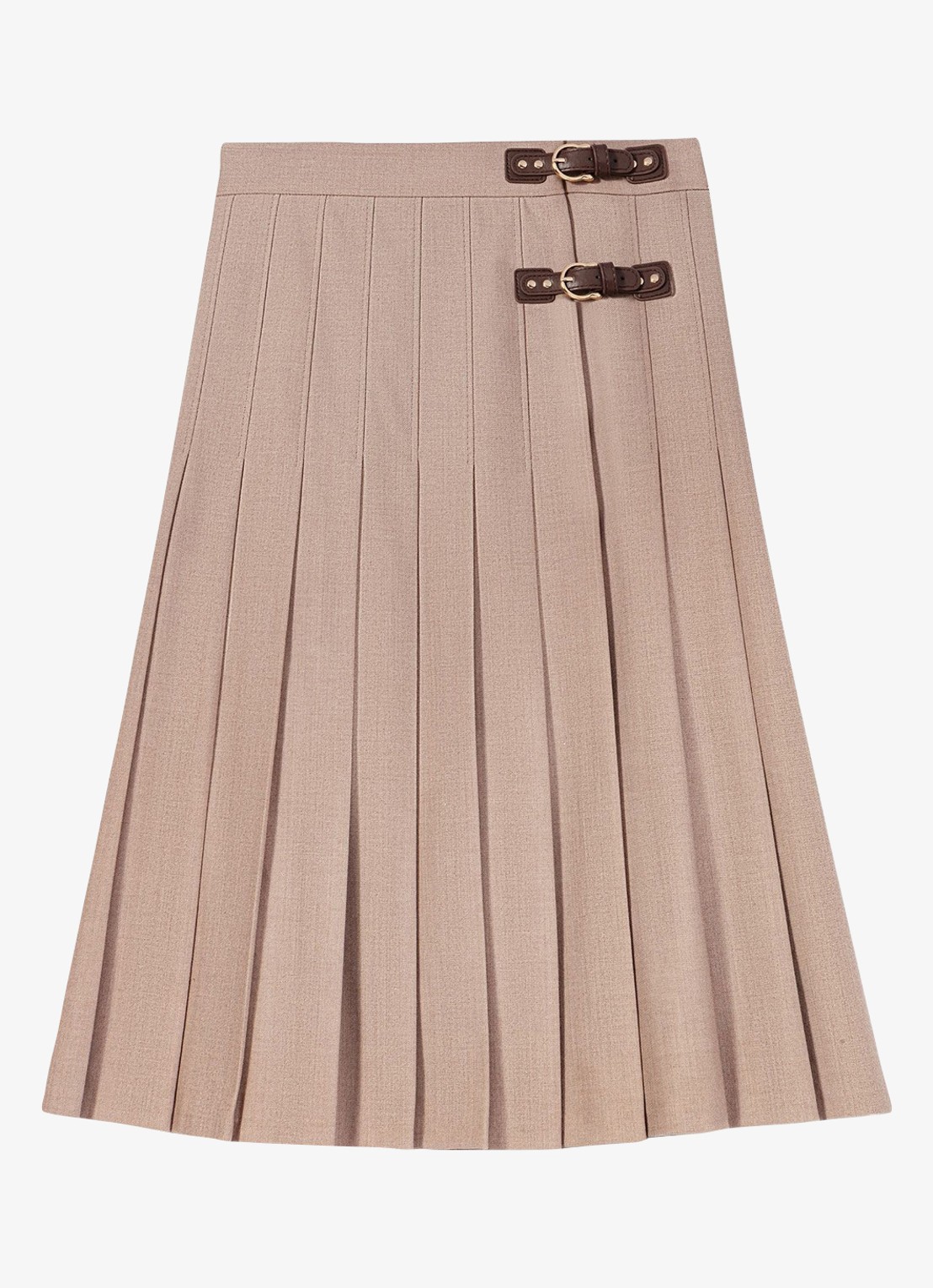 Maje Midi rok in wolblend met plissé  - voorkant 6 beige