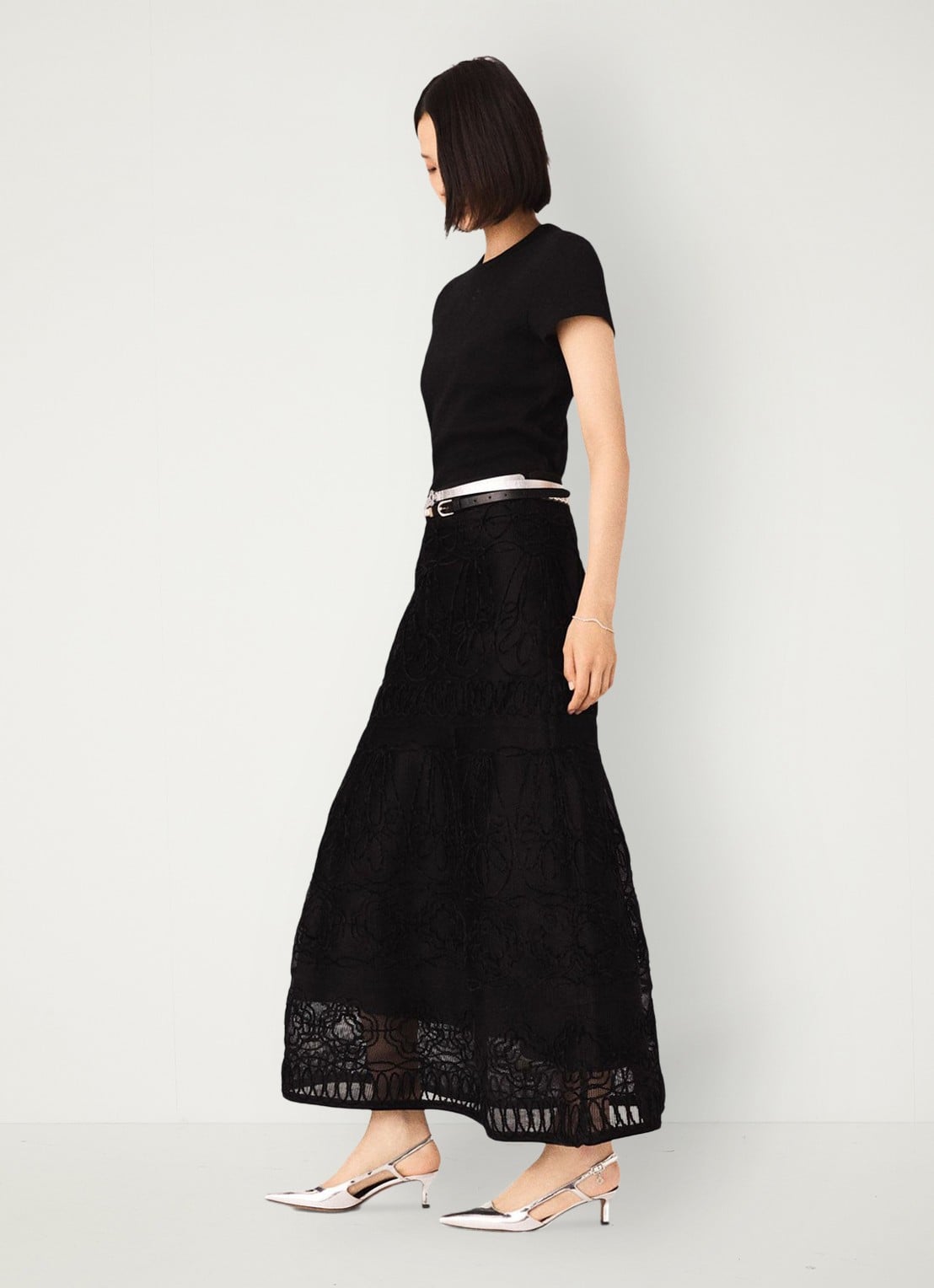 Maje Midi rok met borduring - detail 5 zwart