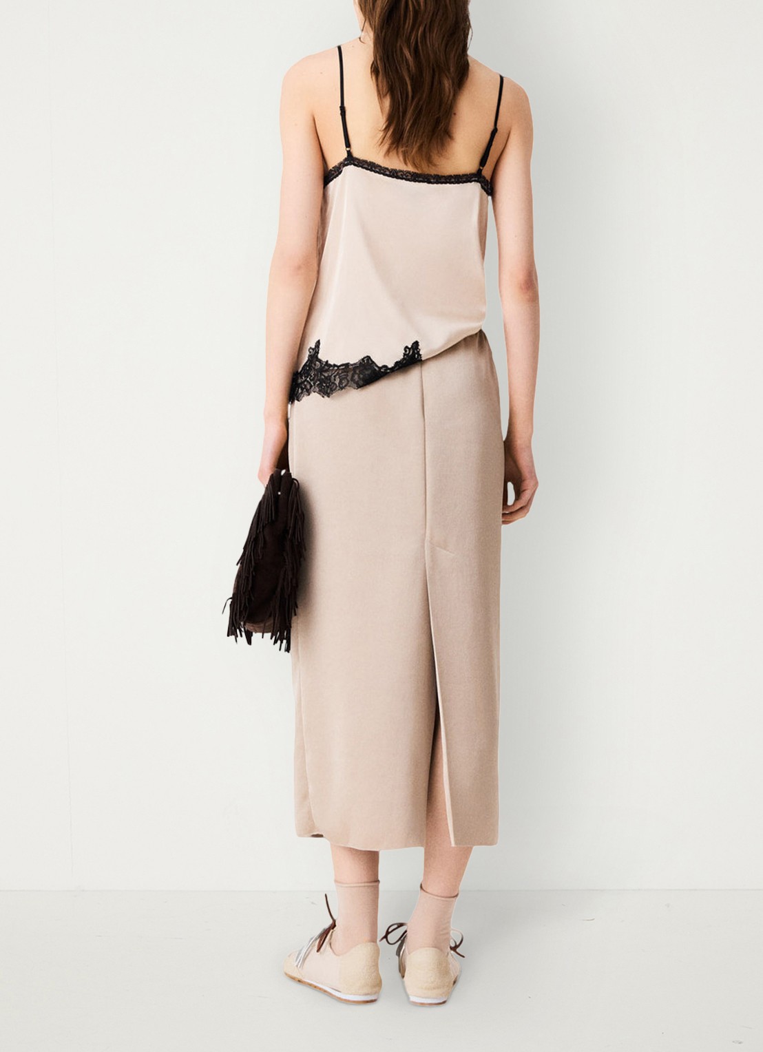 Maje Midi-rok met elastische taille - achterkant beige / beige