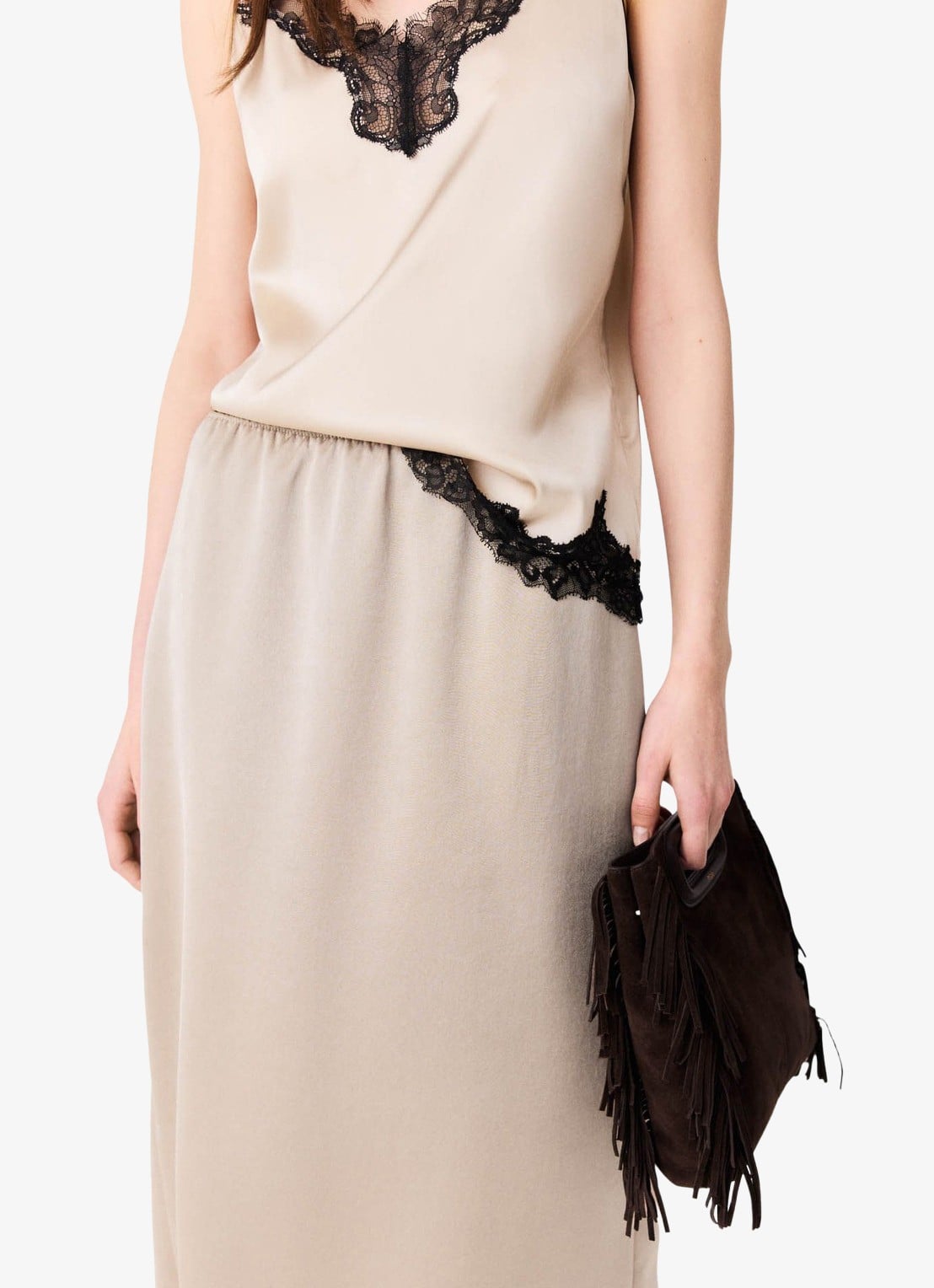 Maje Midi-rok met elastische taille - detail 4 beige / beige