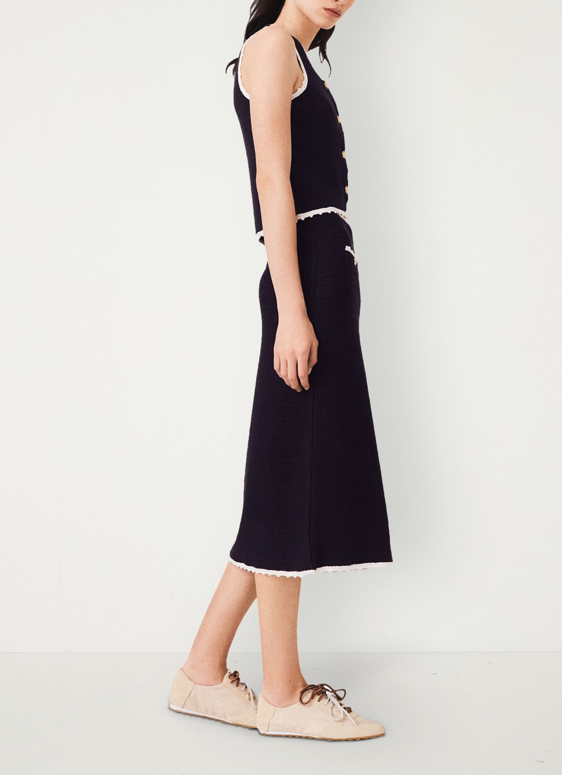 Maje Midi rok met haakwerkbies - detail 5 donkerblauw