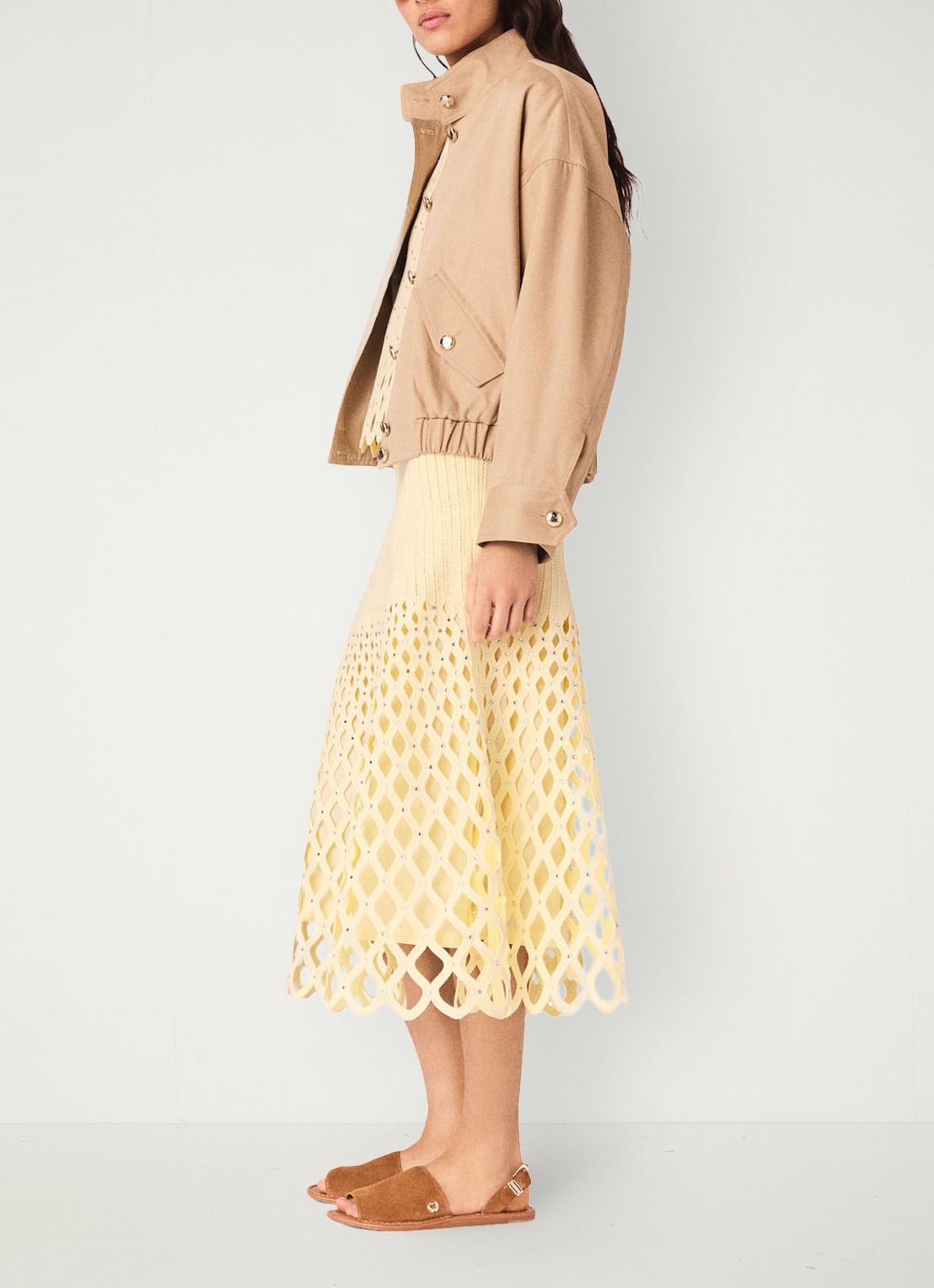 Maje Midi rok met opengewerkt detail en strass - detail 5 geel