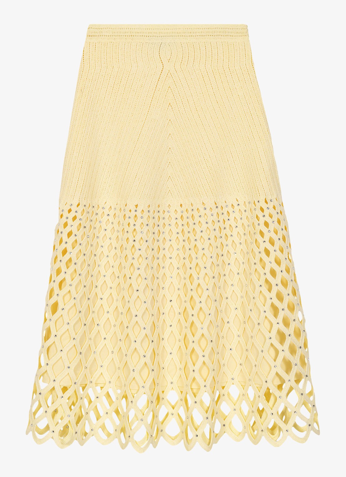 Maje Midi rok met opengewerkt detail en strass - voorkant geel