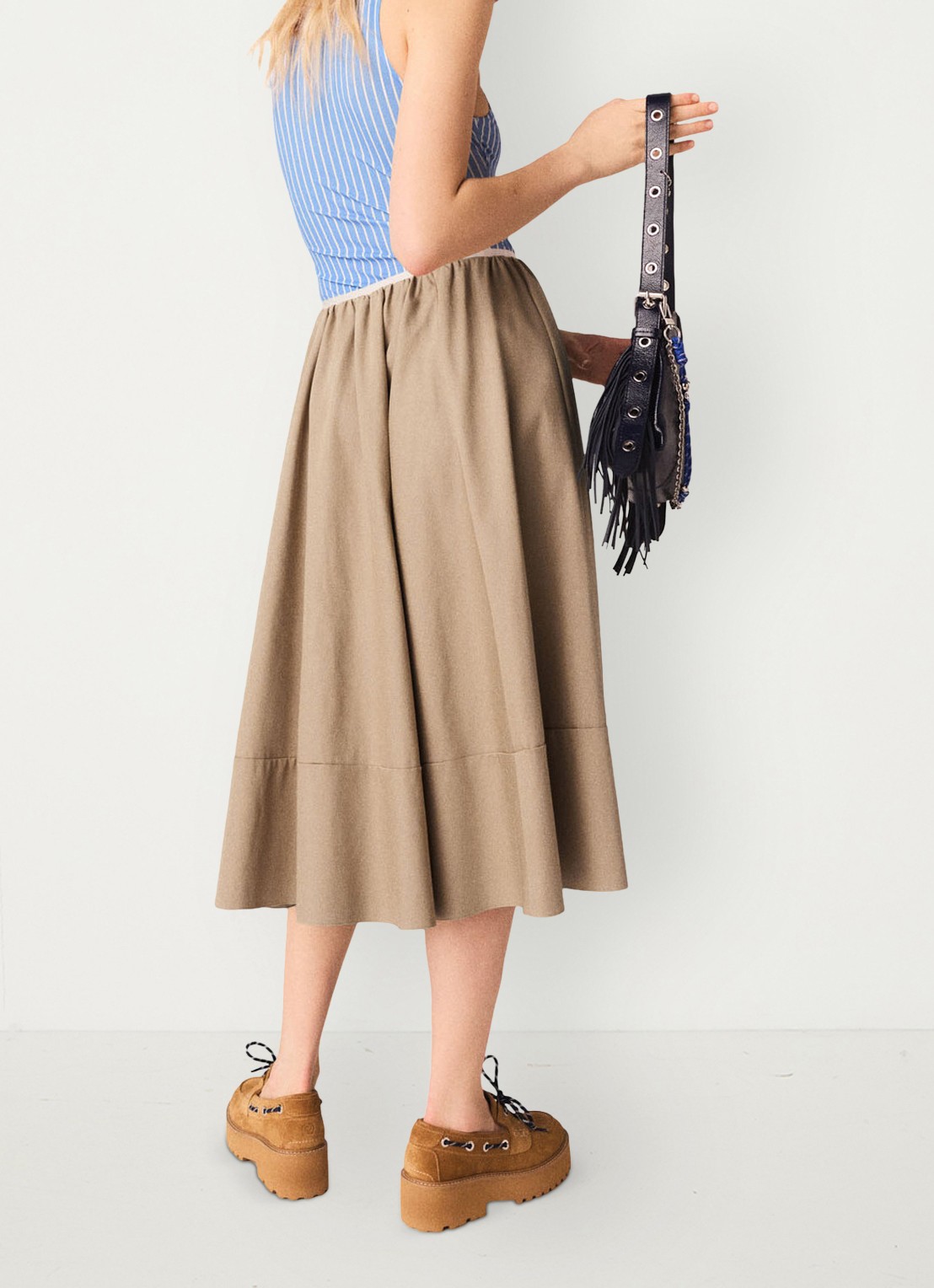 Maje Midi rok met plooien en steekzakken - achterkant 5 beige