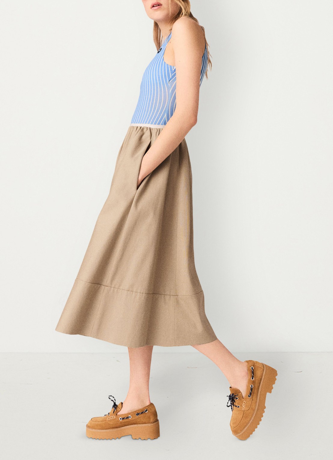 Maje Midi rok met plooien en steekzakken - detail 2 beige