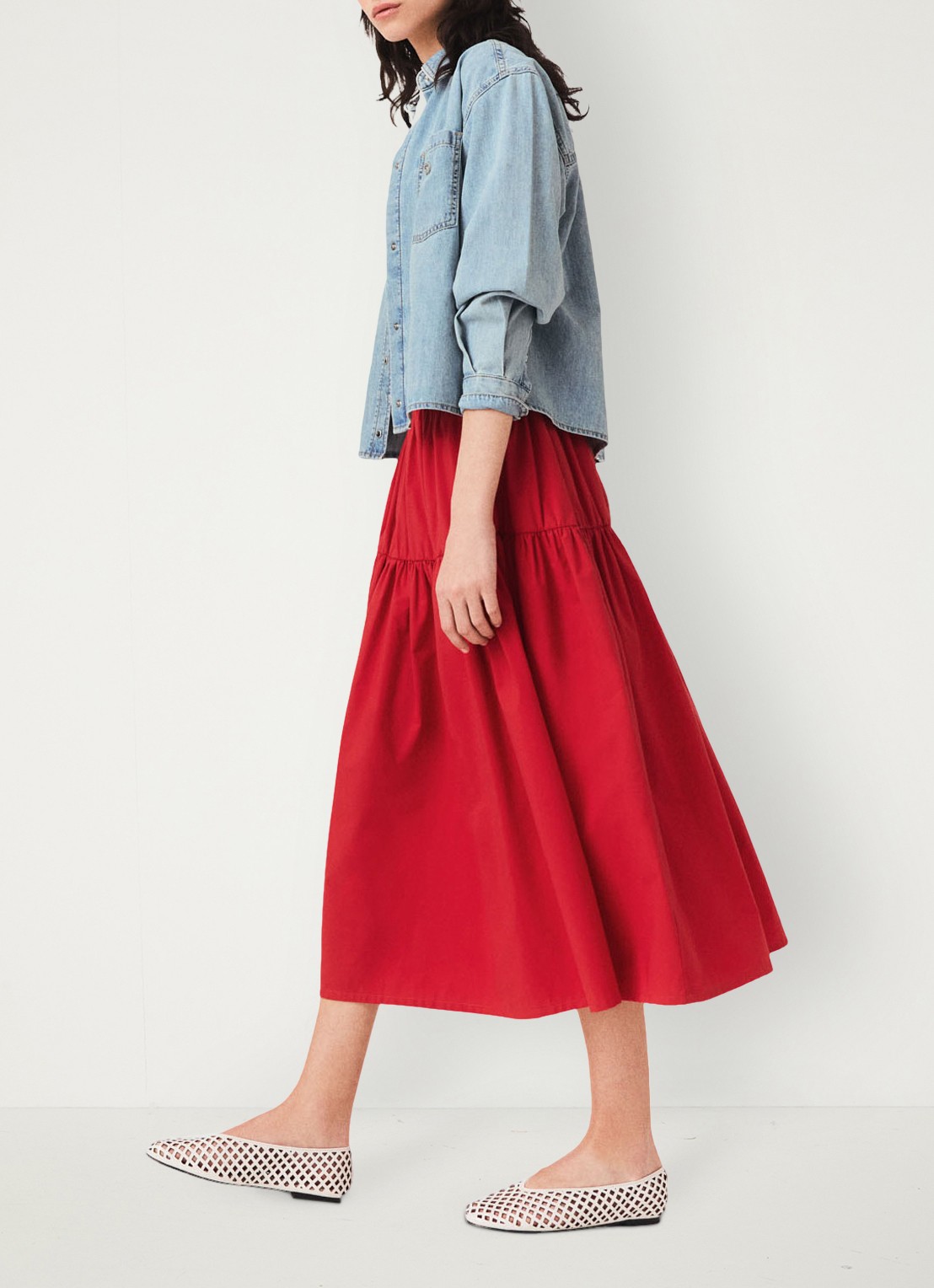 Maje Midi rok met plooien - detail 4 rood