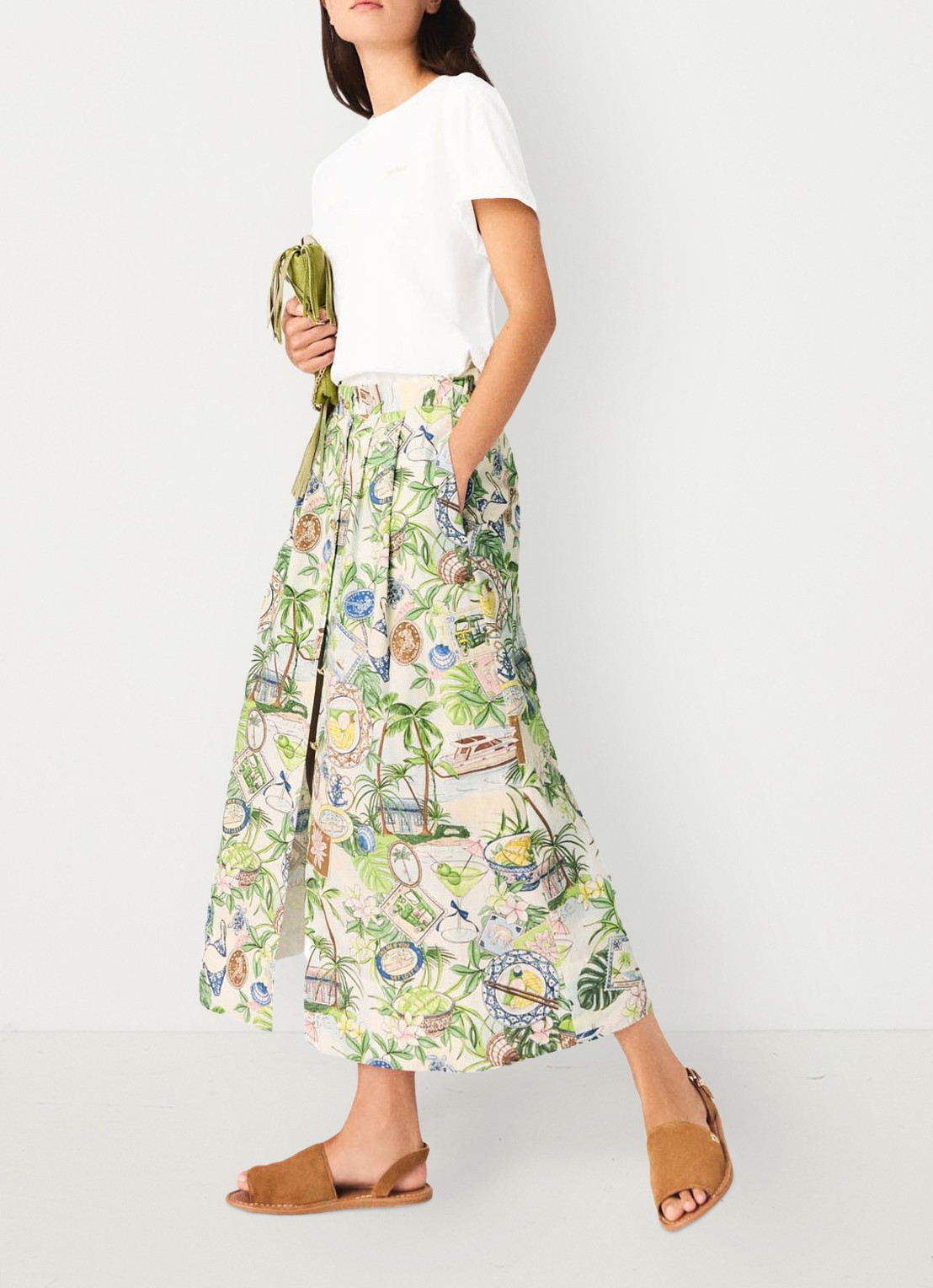 Maje Midi rok met print en steekzakken - detail 3 groen