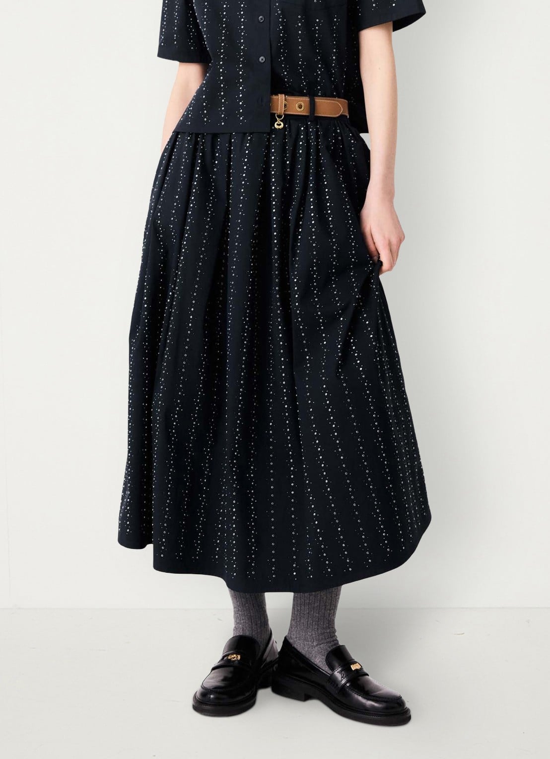 Maje midi-rok met strassdetails en afneembare strikceintuur - detail 2 donkerblauw