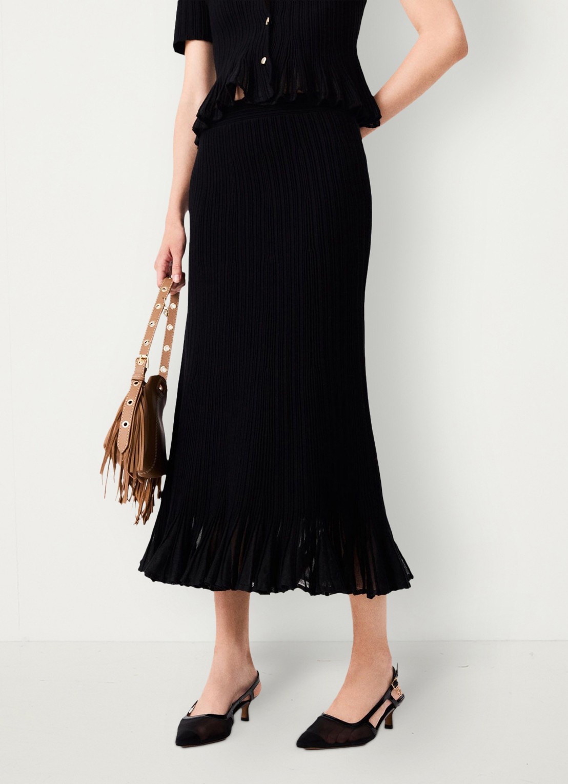 Maje Midi rok met volant - detail zwart
