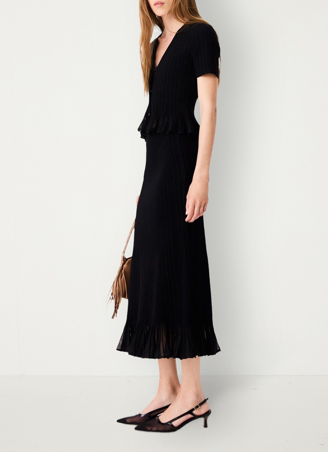 Maje Midi rok met volant - detail 2 zwart