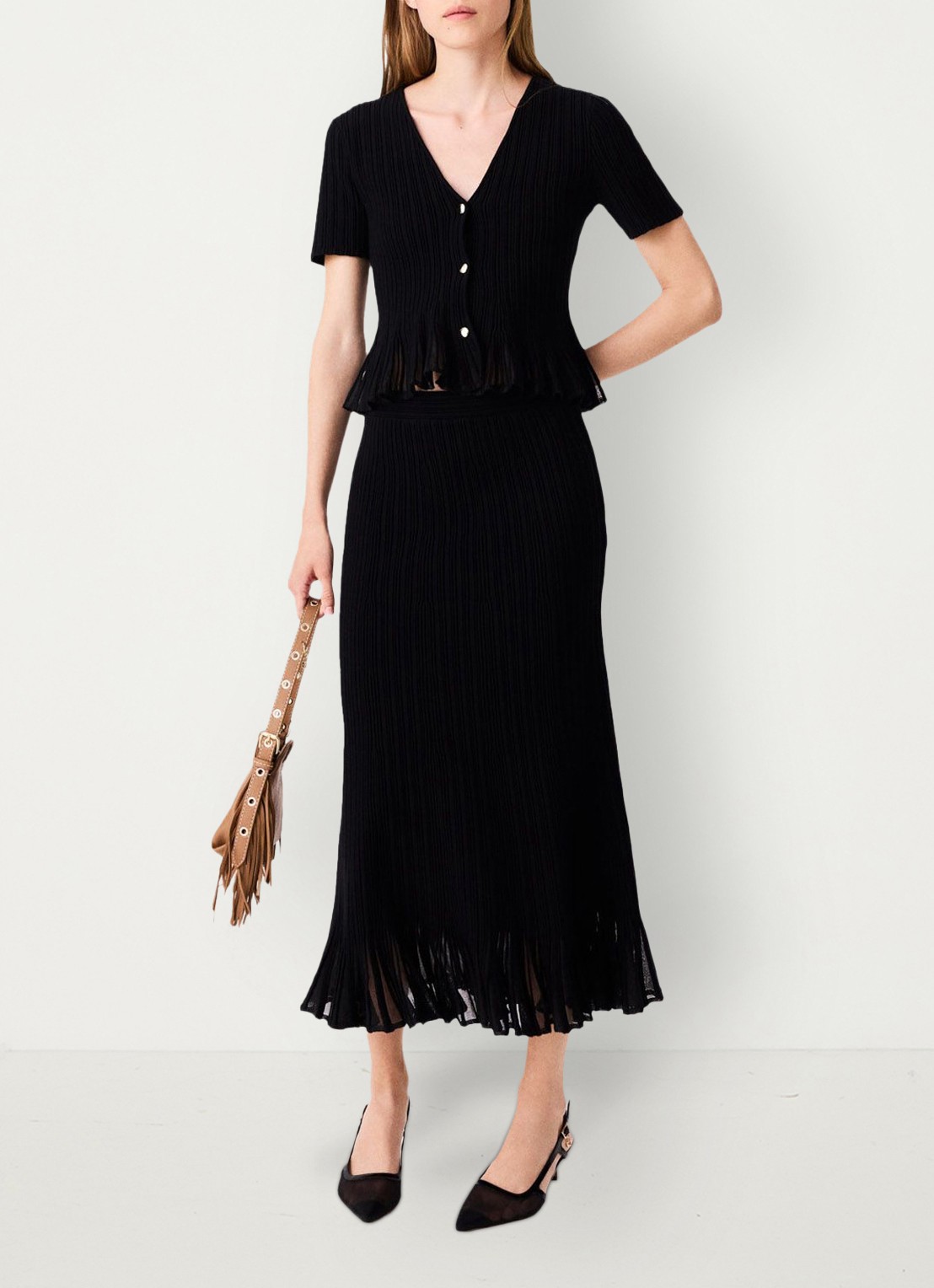 Maje Midi rok met volant - detail 5 zwart