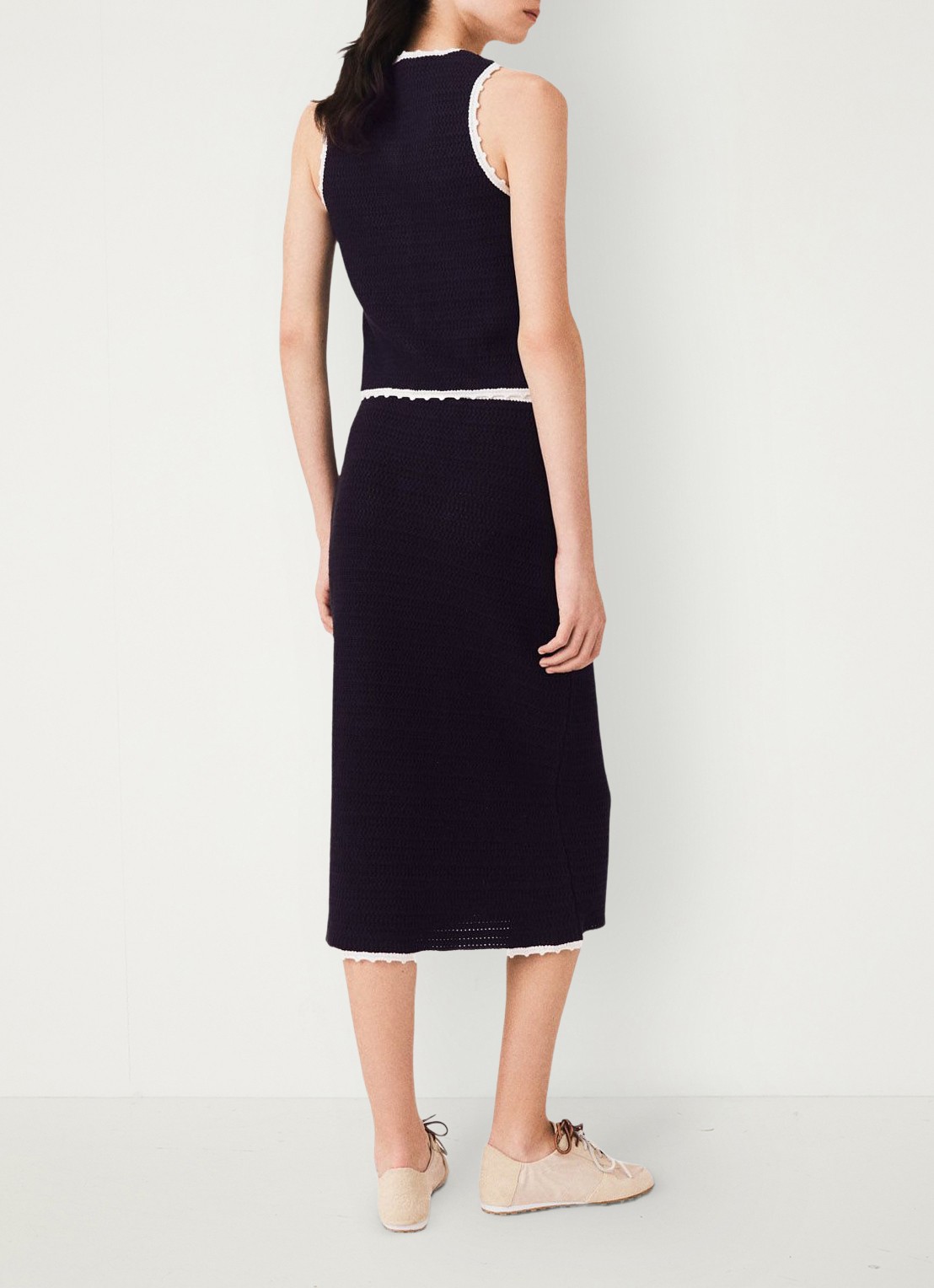 Maje Midi rok van crochet - achterkant 6 donkerblauw