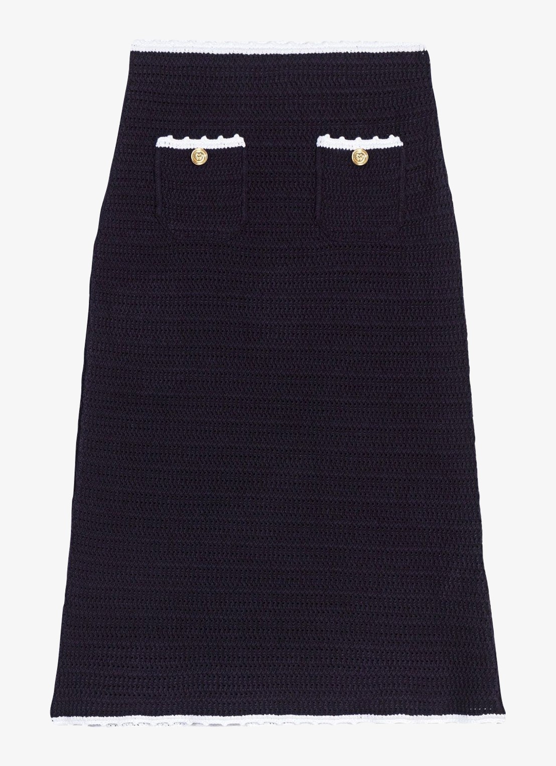 Maje Midi rok van crochet - voorkant 7 donkerblauw