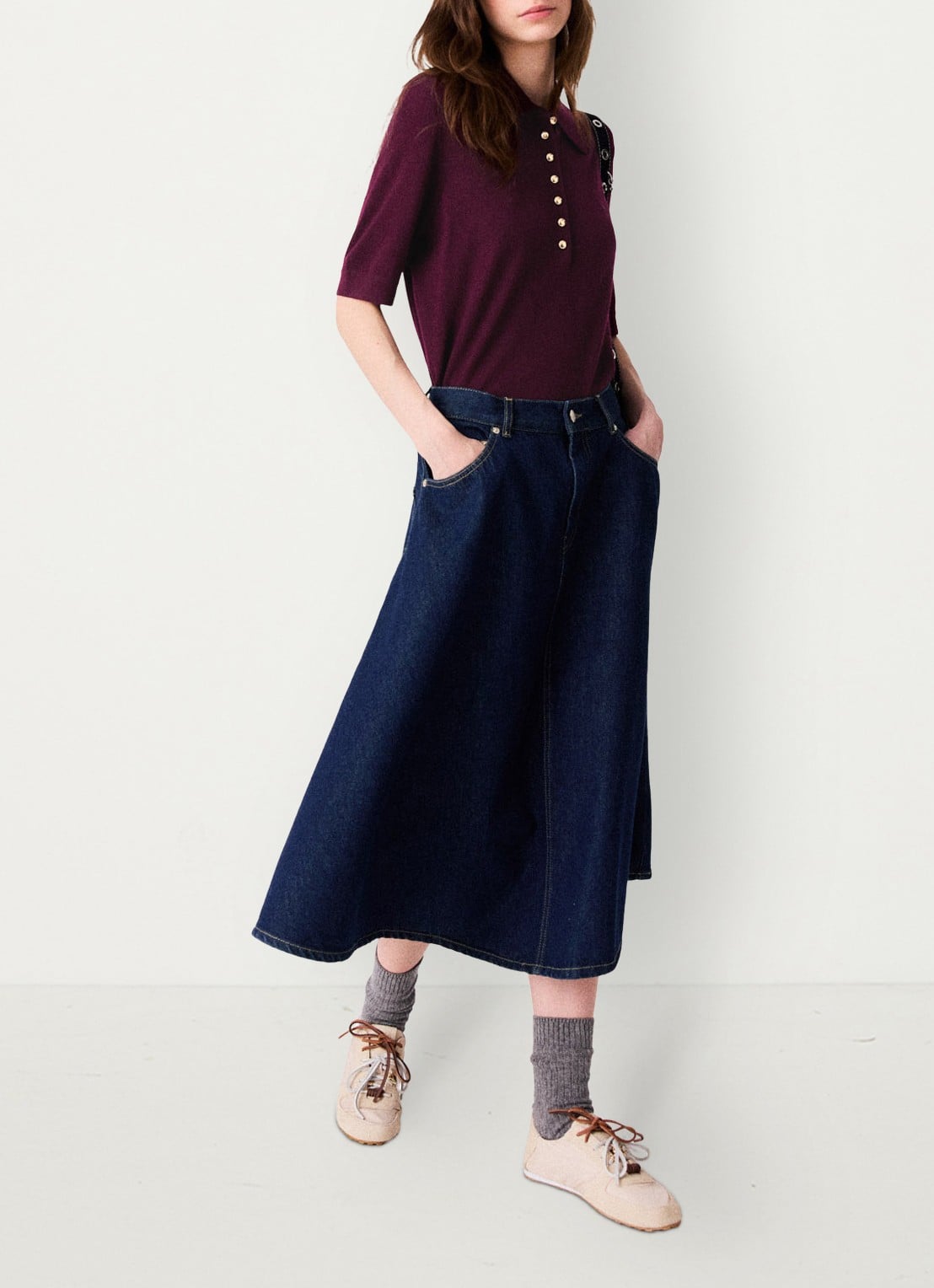 Maje Midi rok van denim - detail 3 donkerblauw