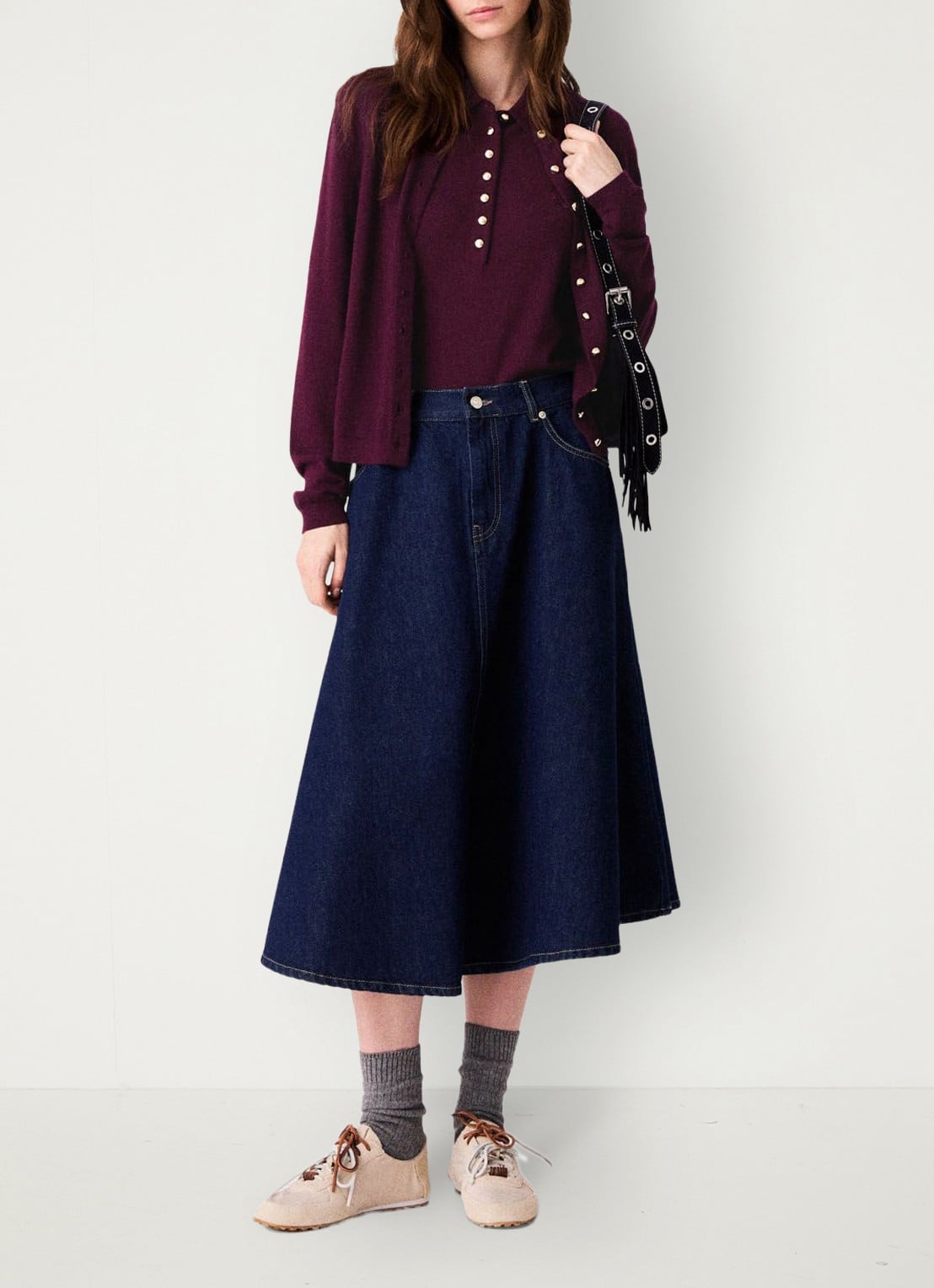 Maje Midi rok van denim - voorkant 8 donkerblauw