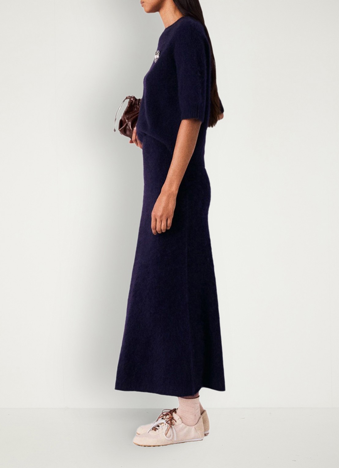 Maje Midi rok van wol - detail donkerblauw
