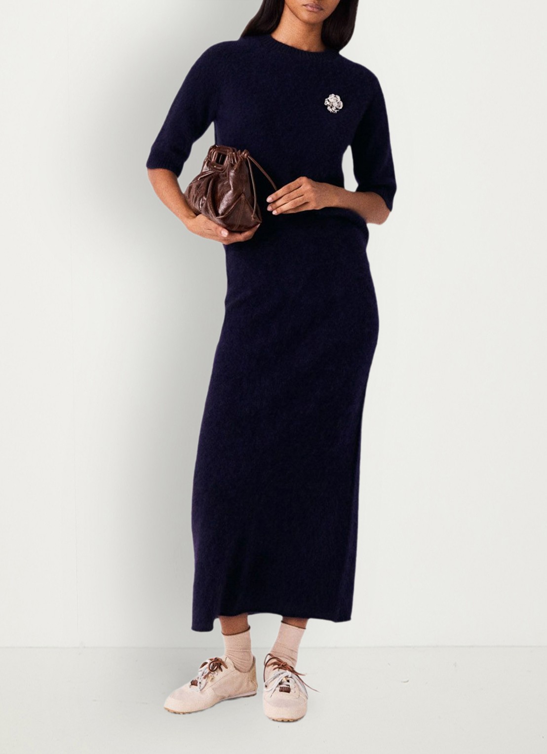 Maje Midi rok van wol - detail 2 donkerblauw
