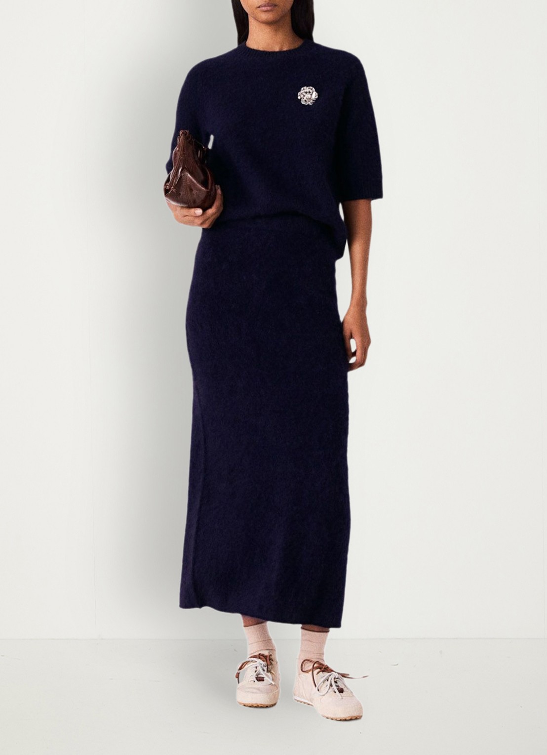 Maje Midi rok van wol - voorkant 8 donkerblauw