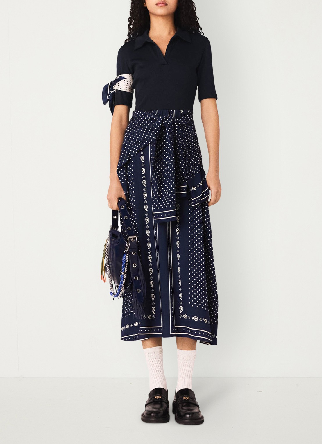 Maje Midi tuniekjurk met polokraag - voorkant 3 donkerblauw