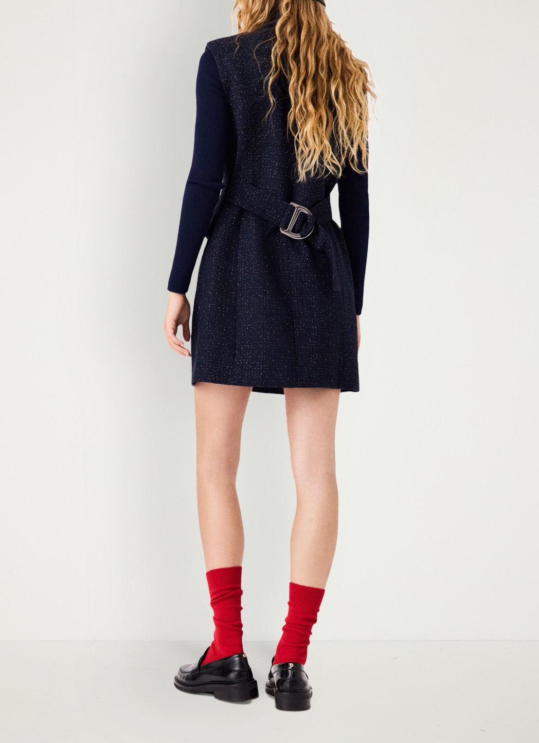 Maje Mini blousejurk met lurex en klepzakken - achterkant 6 donkerblauw