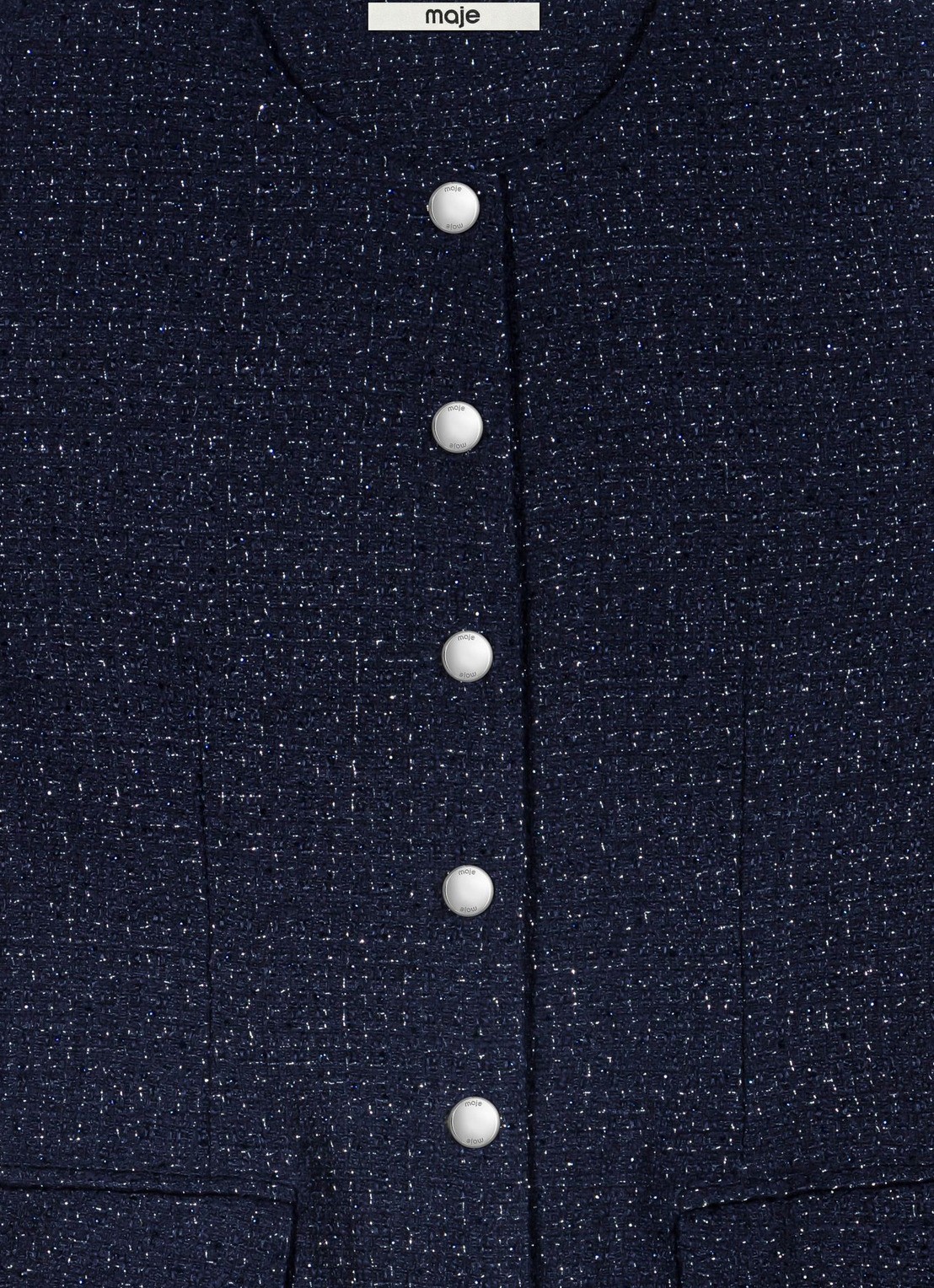 Maje Mini blousejurk met lurex en klepzakken - detail 5 donkerblauw