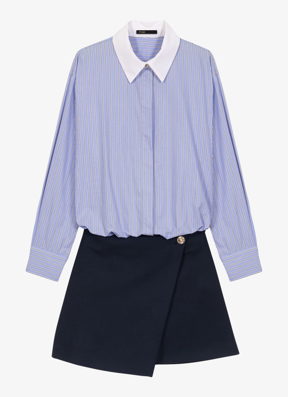 Maje Mini blousejurk met streepprint - voorkant blauw