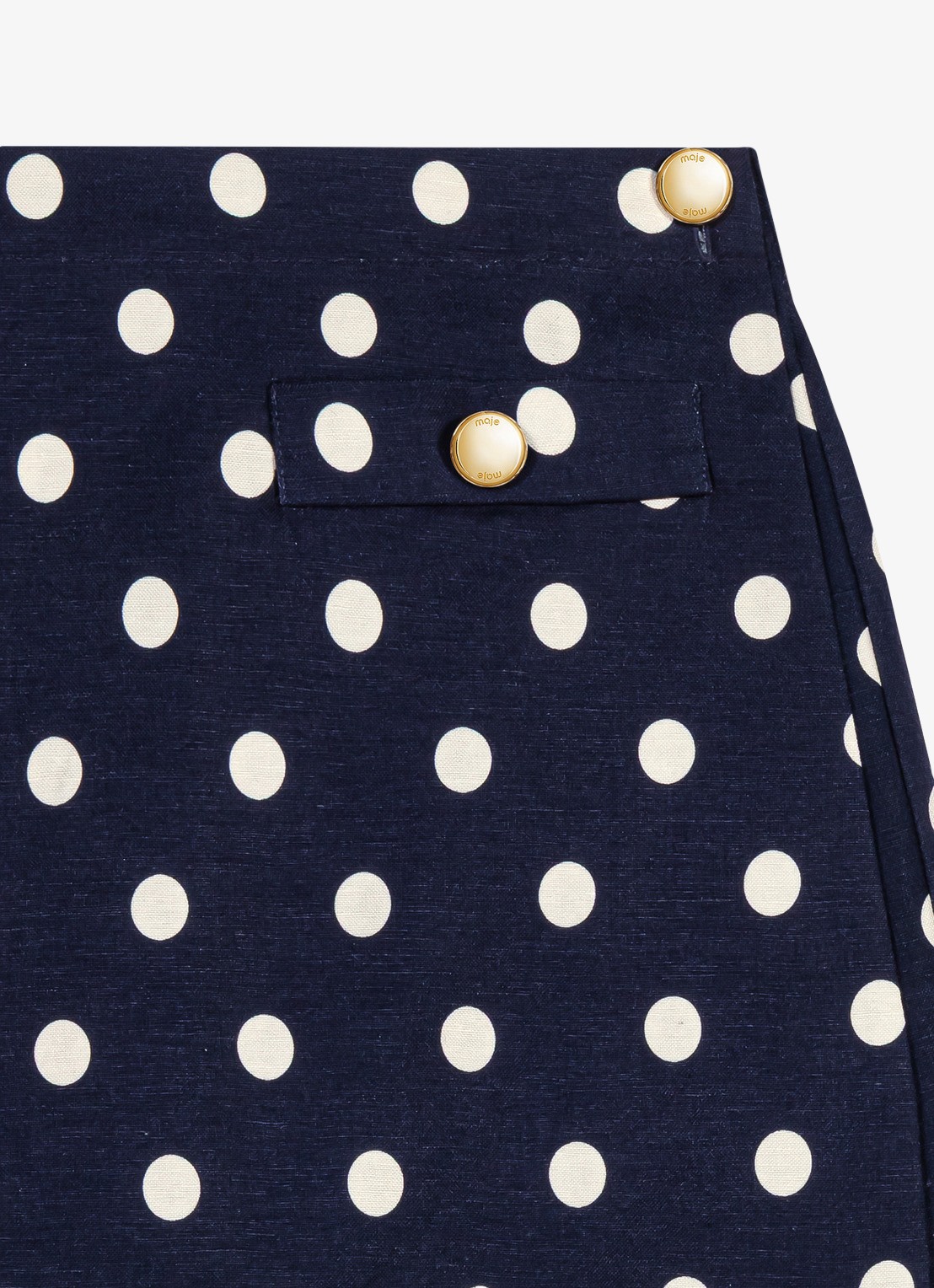 Maje Mini broekrok in linnenblend met stippenprint - detail 7 donkerblauw