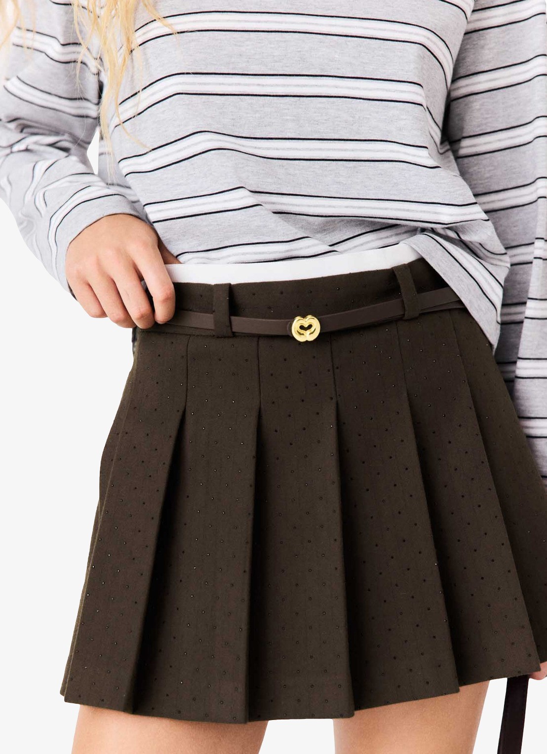 Maje Mini broekrok met strass en afneembare riem - detail 5 bruin