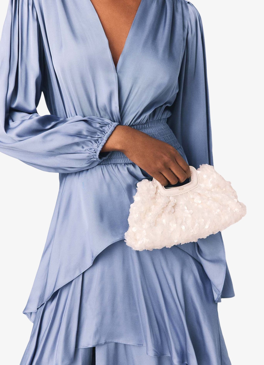 Maje Mini clutch met pailletten  - voorkant 7 wit