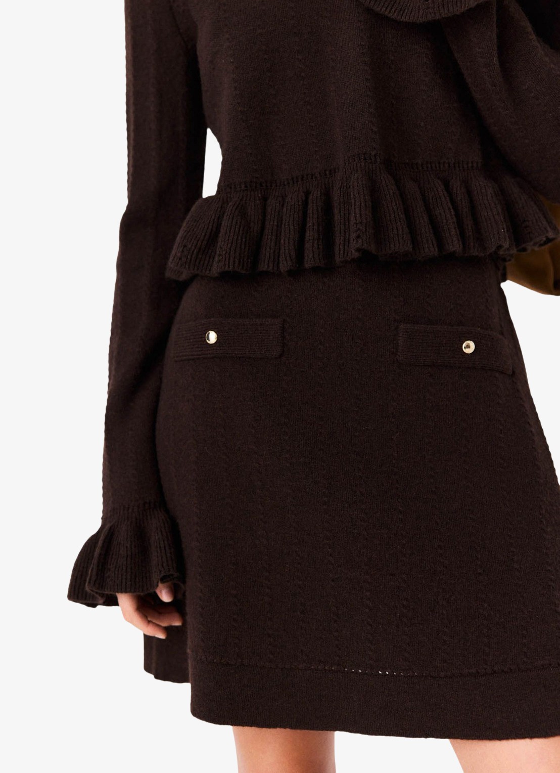Maje Mini jurk in wolblend met afneembare trui - detail 7 donkerbruin