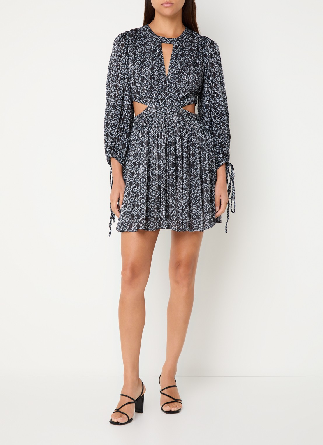 Maje Mini jurk met cut-out detail en lurex - voorkant 2 zwart