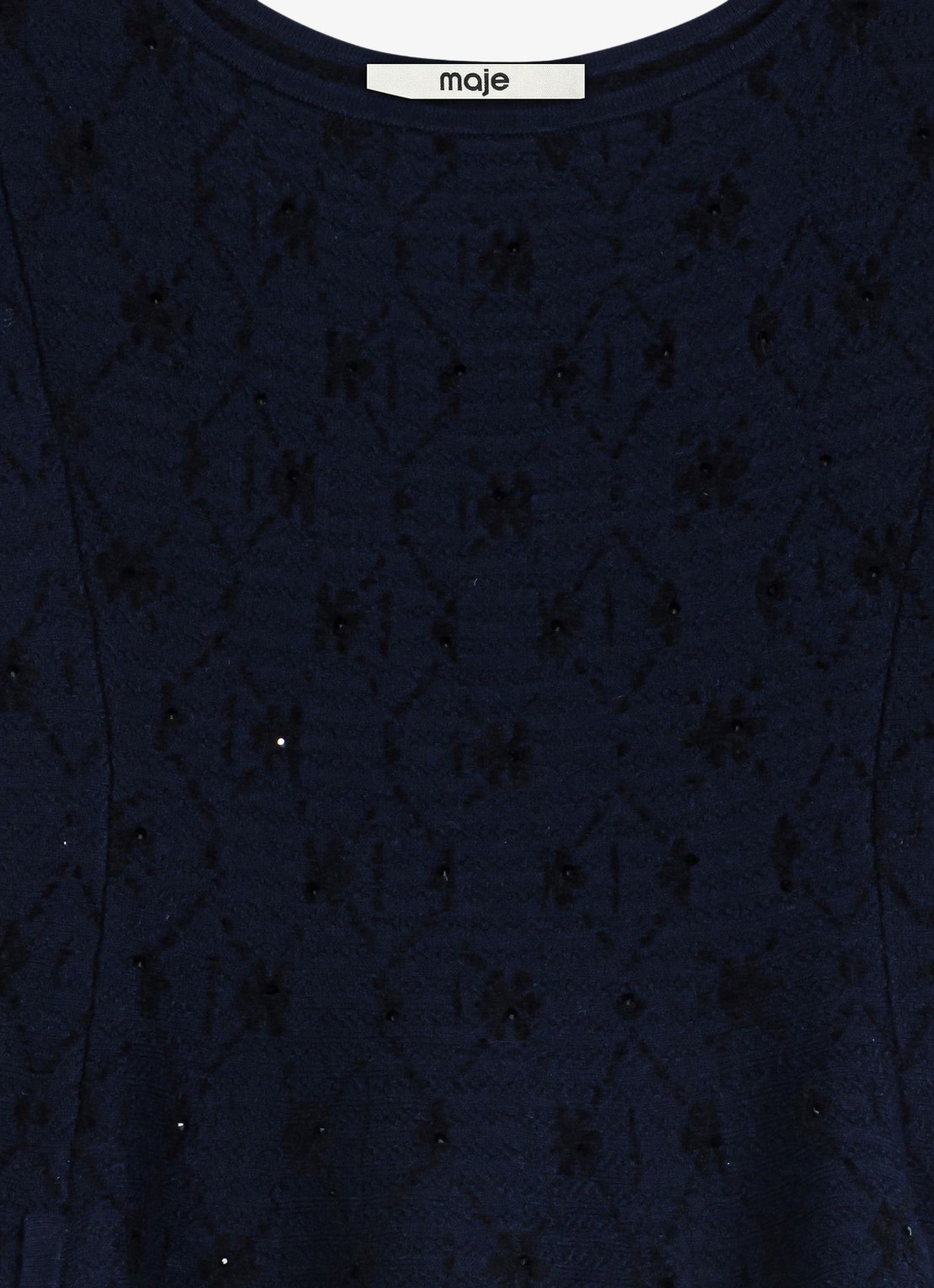 Maje Mini jurk met jacquard dessin en strass - detail 2 donkerblauw