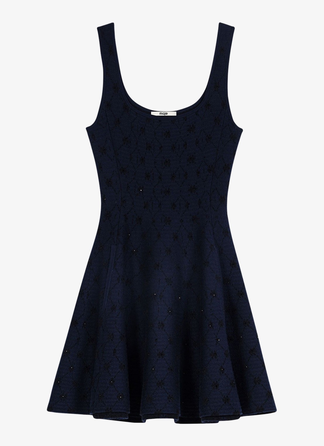 Maje Mini jurk met jacquard dessin en strass - voorkant donkerblauw