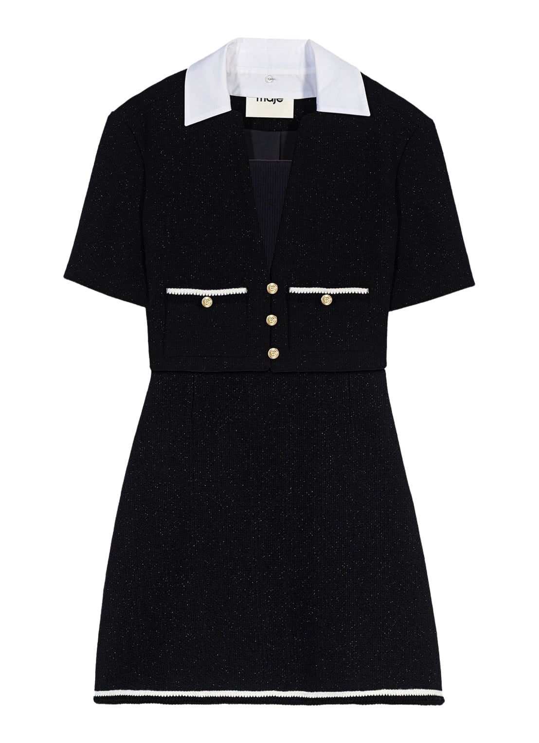 Maje Mini jurk met lurex - voorkant 2 zwart