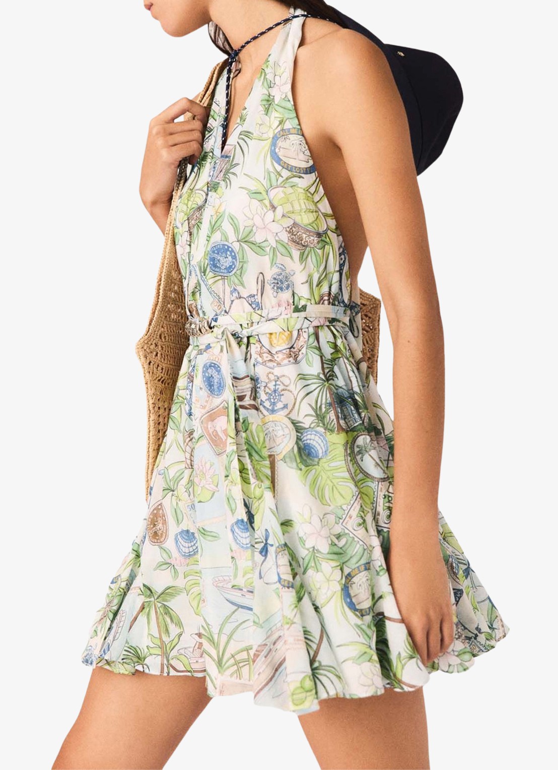 Maje Mini jurk met print en strikceintuur - detail 2 groen