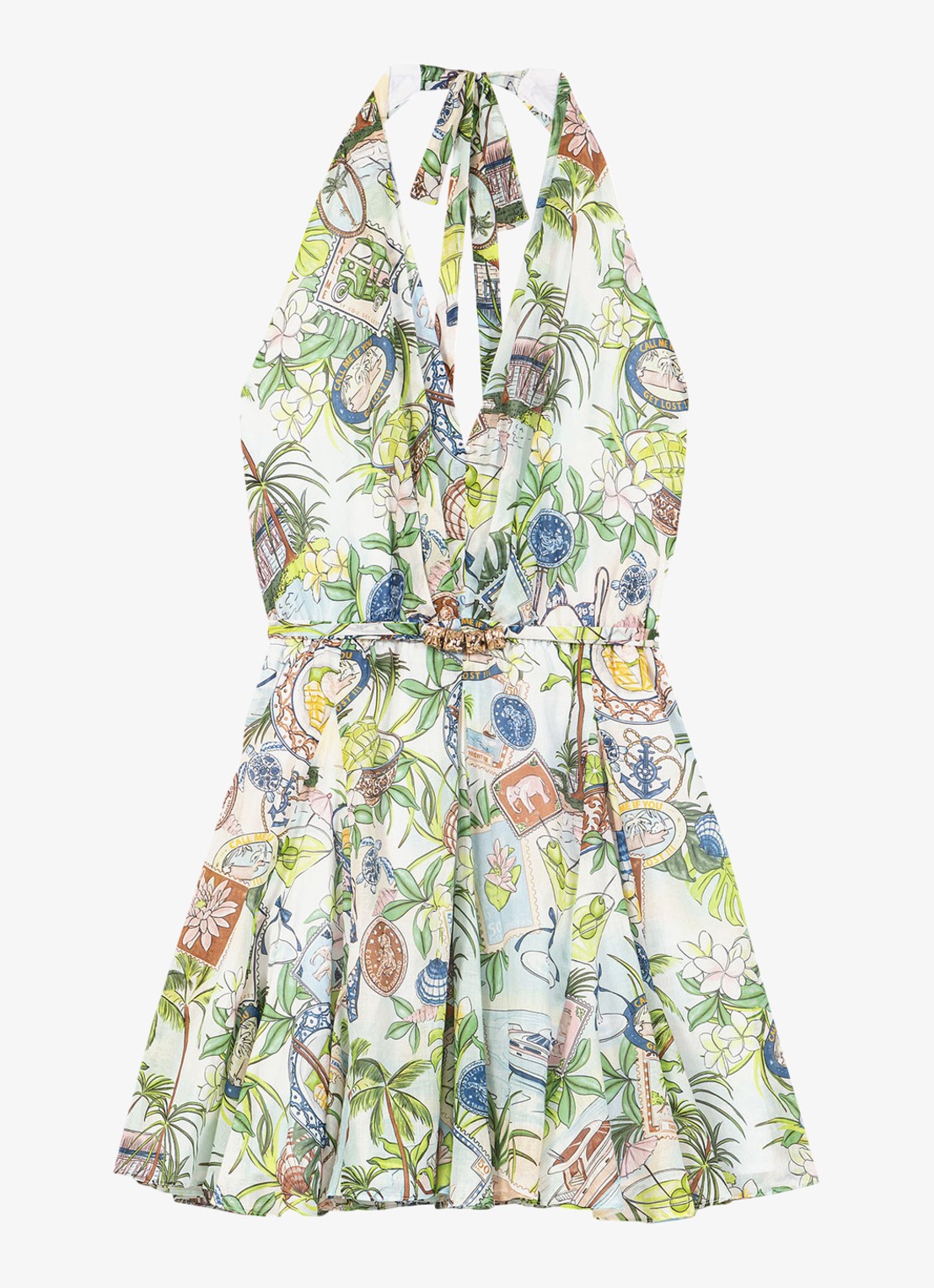 Maje Mini jurk met print en strikceintuur - voorkant 4 groen
