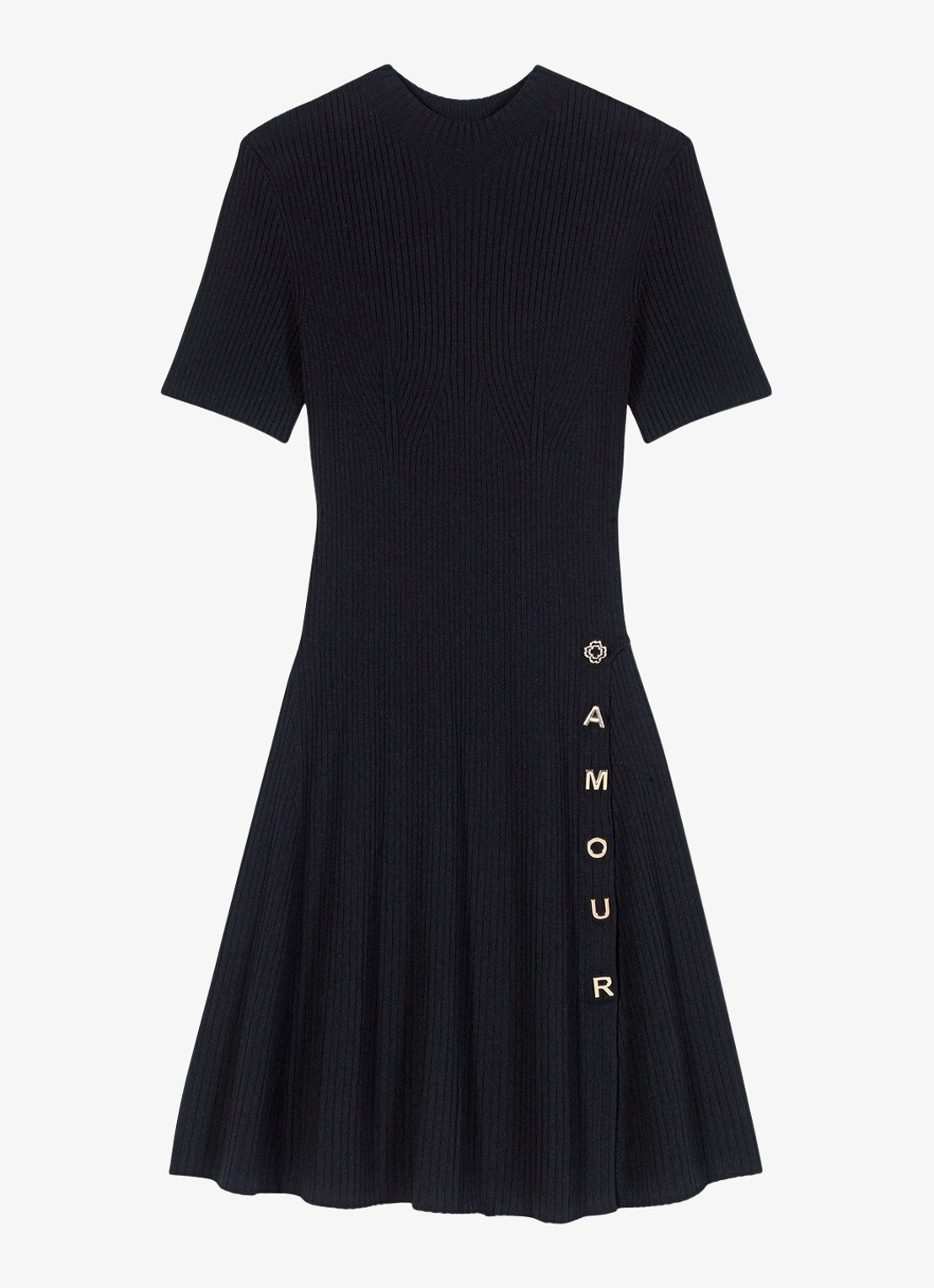 Maje Mini jurk met ribstructuur - voorkant 6 zwart