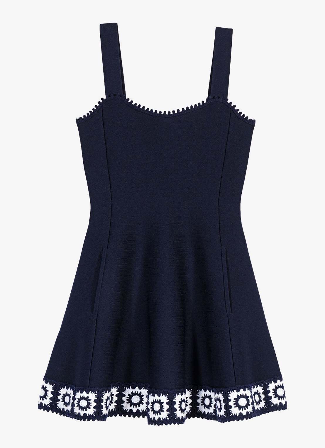 Maje Mini jurk met steekzakken en borduring - voorkant donkerblauw