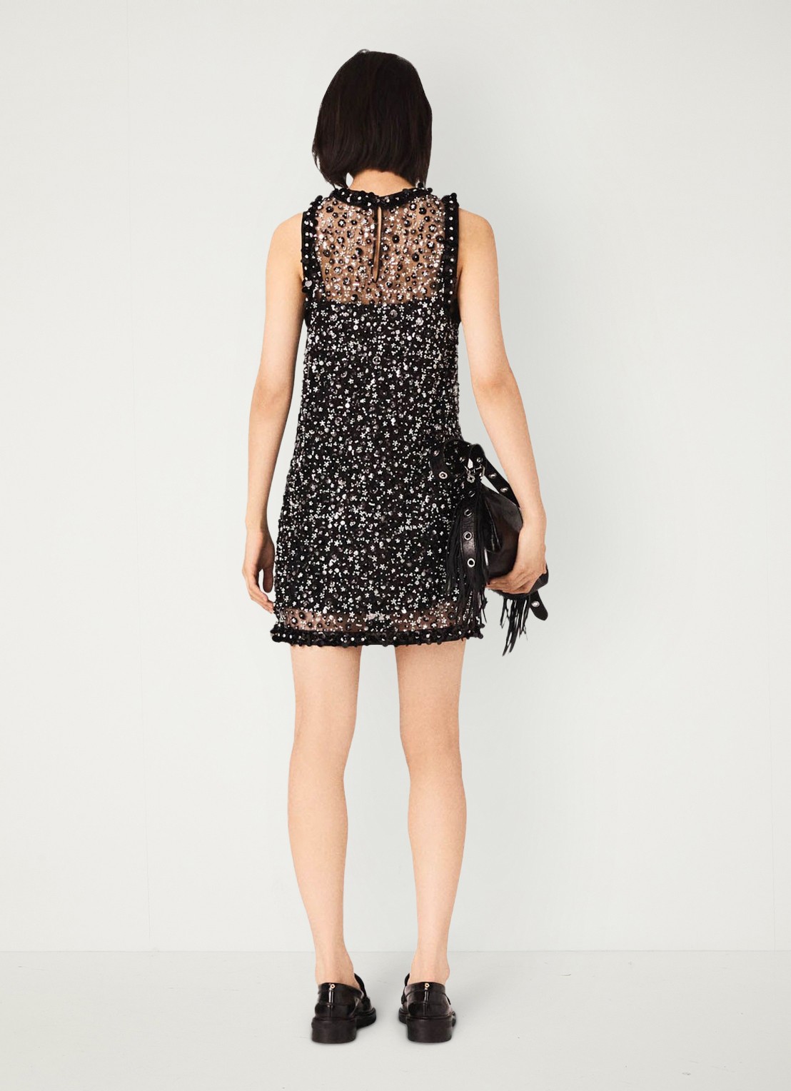 Maje Mini jurk met strass - achterkant 3 zwart