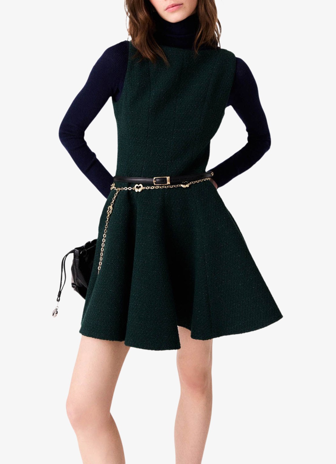 Maje Mini jurk met tweed-look en lurex - detail 2 donkergroen