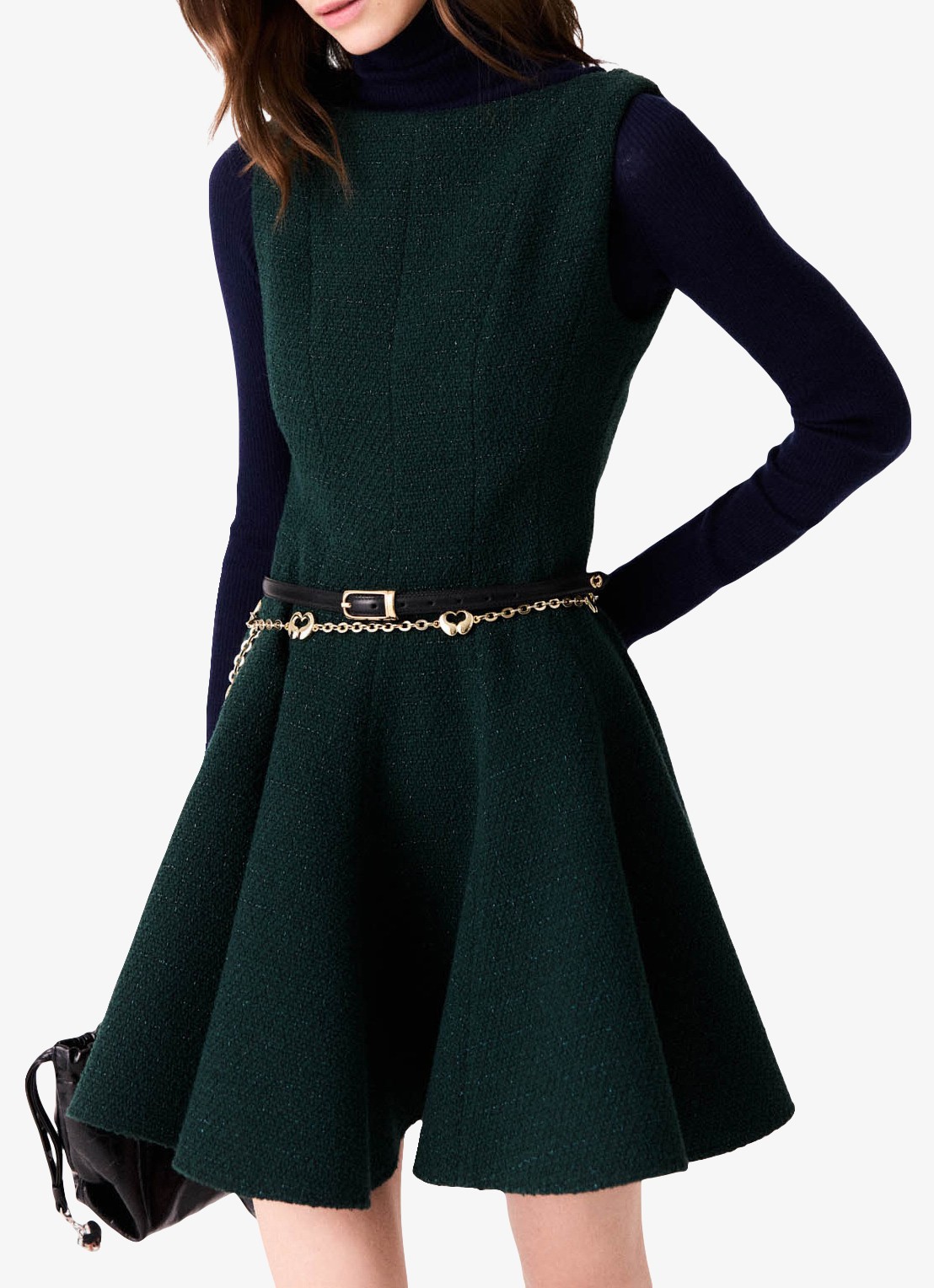 Maje Mini jurk met tweed-look en lurex - detail 3 donkergroen