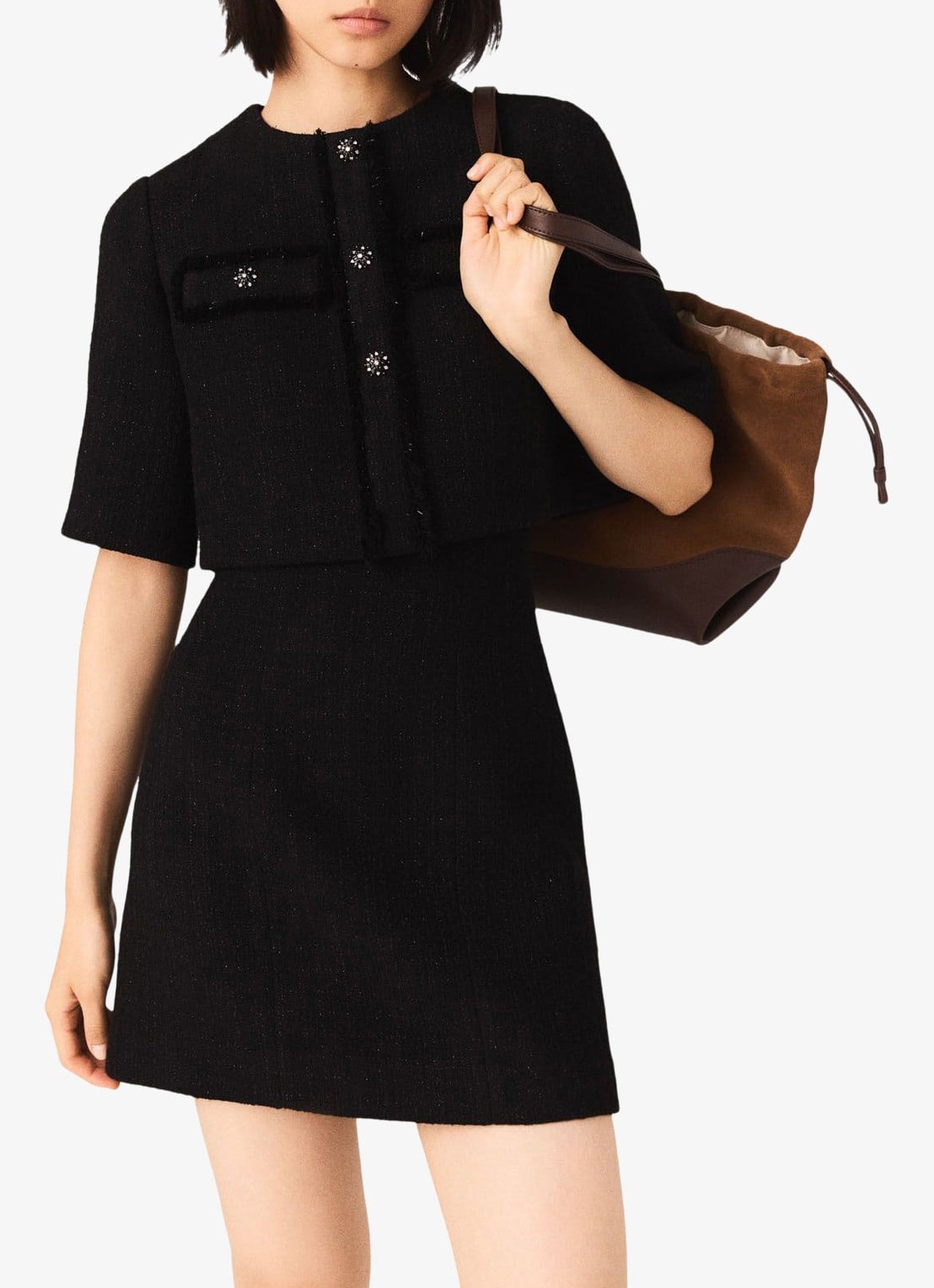 Maje Mini jurk met tweed-look - detail 2 zwart