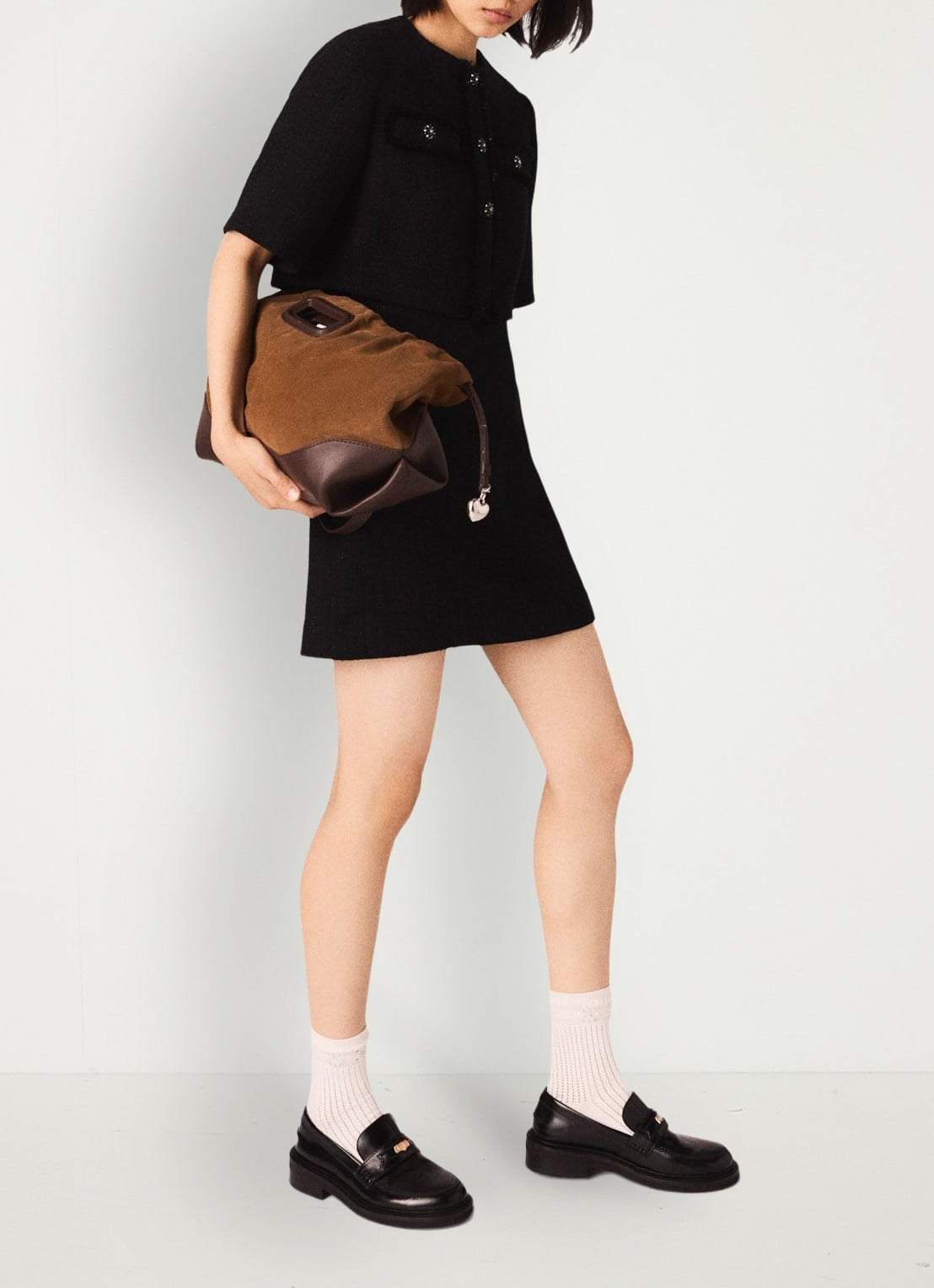 Maje Mini jurk met tweed-look - detail 3 zwart