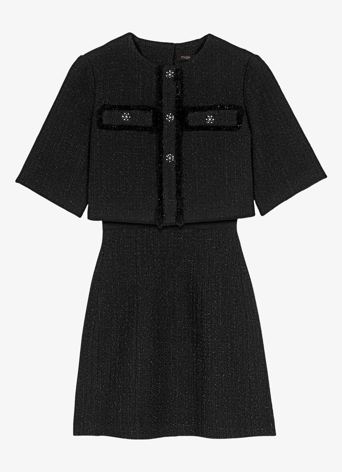 Maje Mini jurk met tweed-look - voorkant 5 zwart