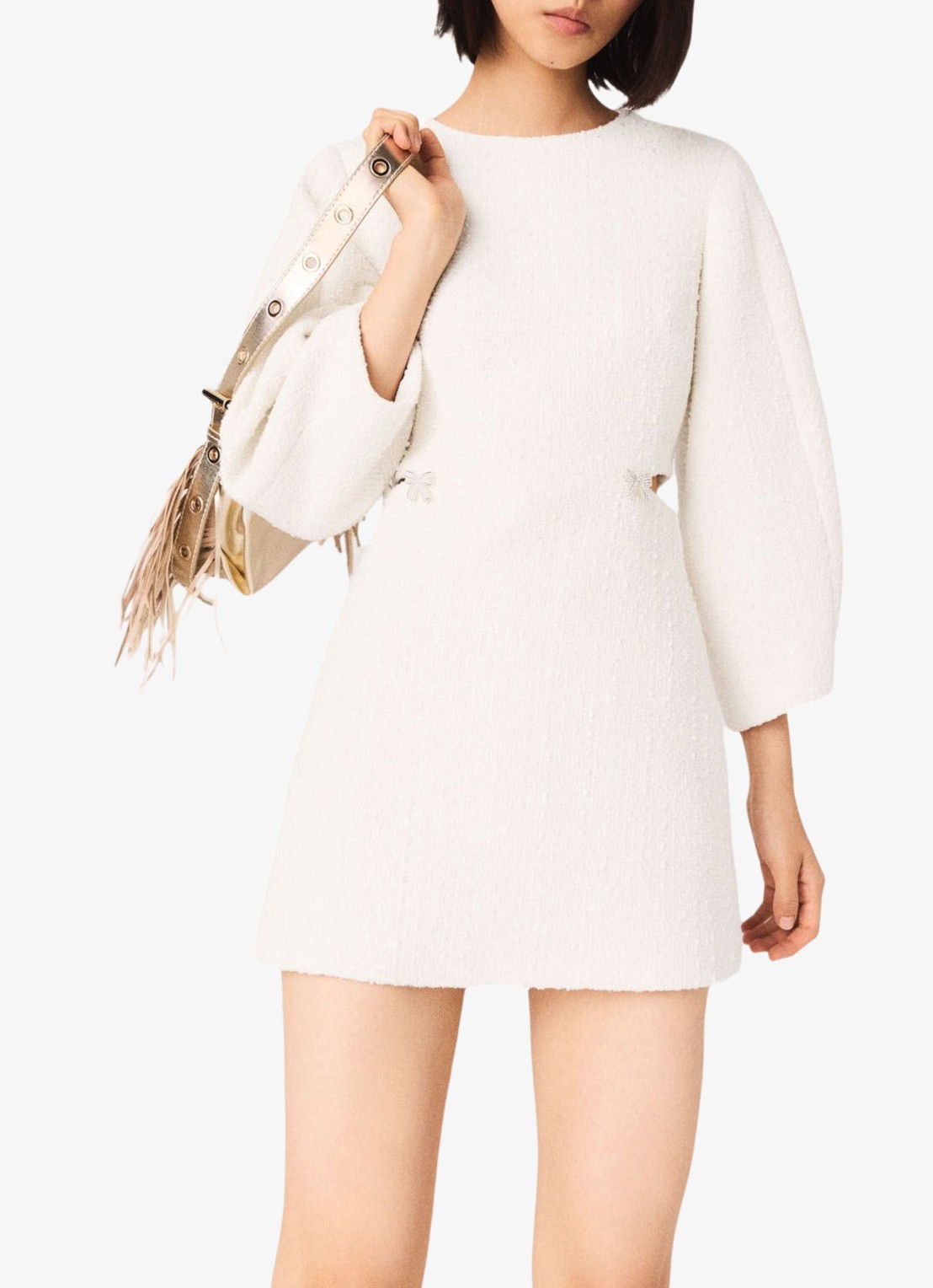 Maje Mini jurk met tweed-look - detail 4 creme