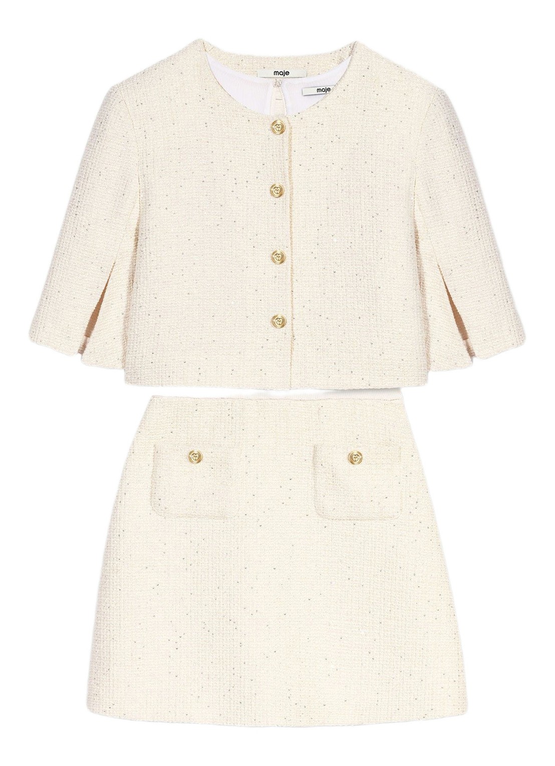 Maje Mini jurk met tweed-look - voorkant 6 beige