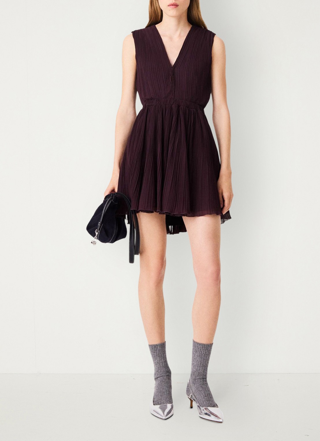 Maje Mini jurk met V-hals - voorkant 3 paars