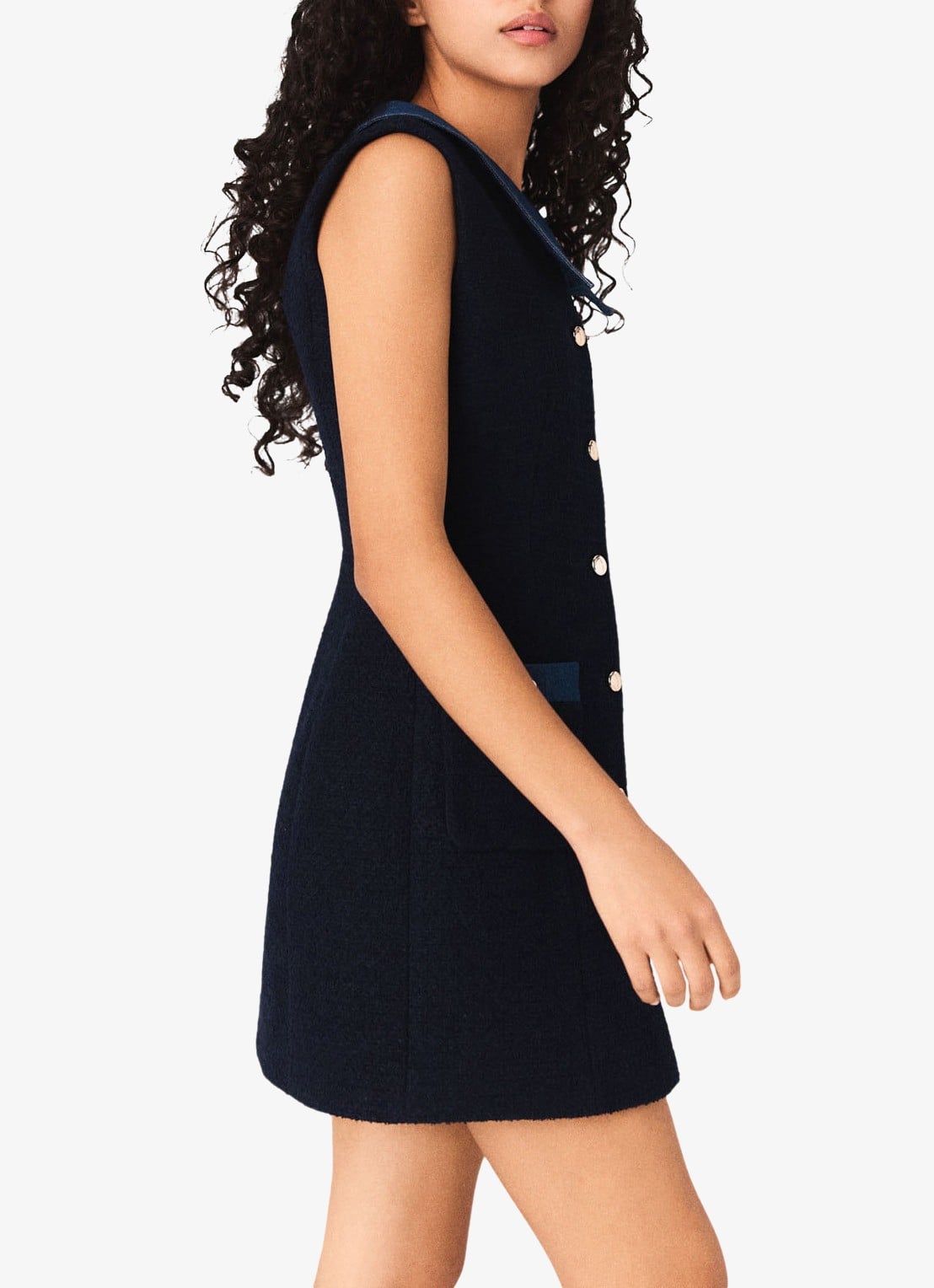 Maje Mini jurk van blouclé met opgestikte zakken - detail 6 donkerblauw
